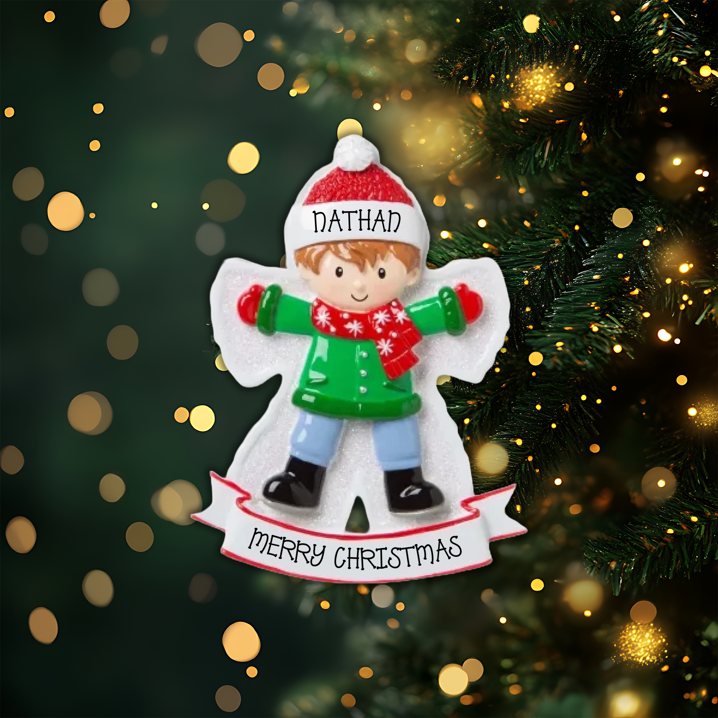 Snow Angel Boy Personalized Christmas Ornament