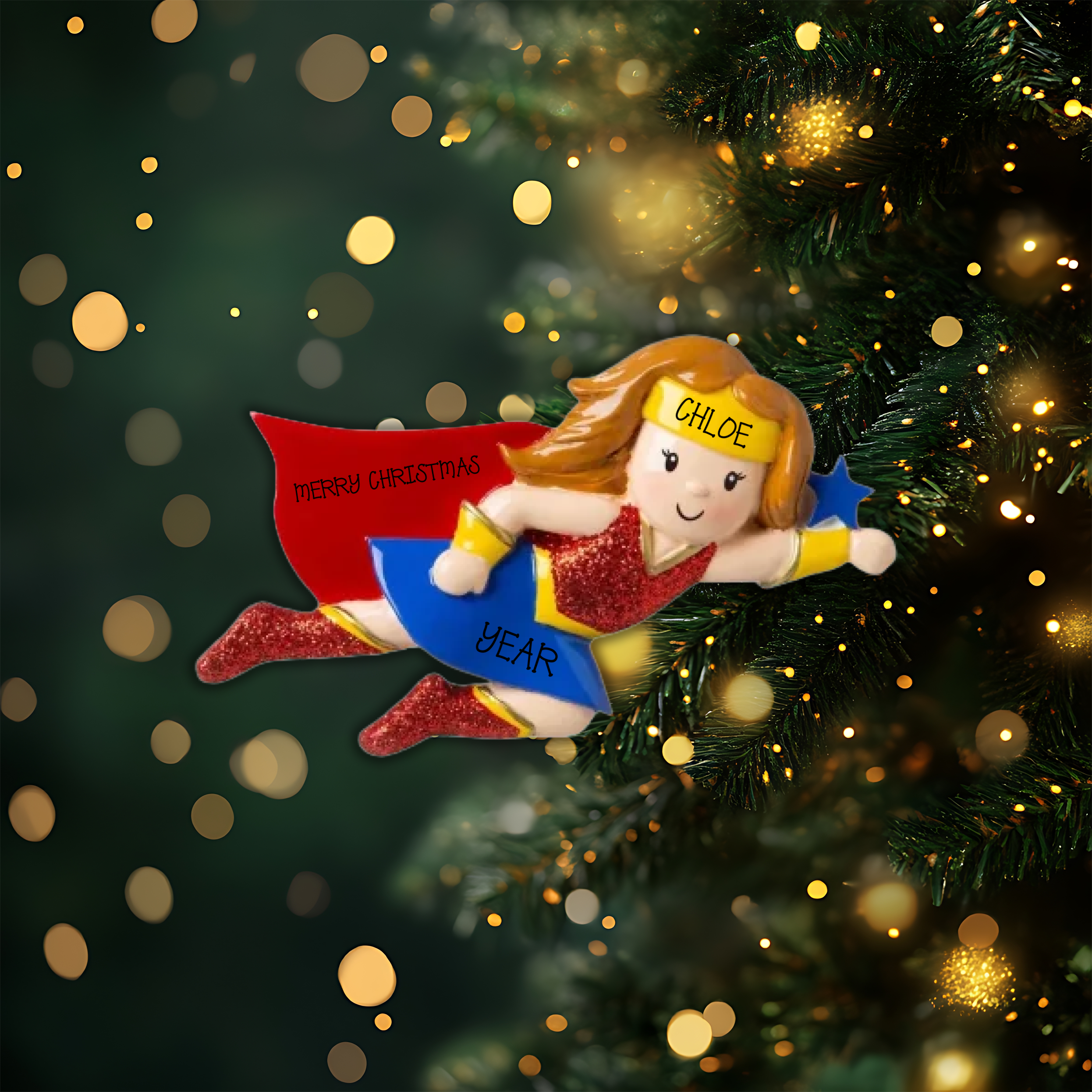 Super Hero Girl Personalized Christmas Ornament