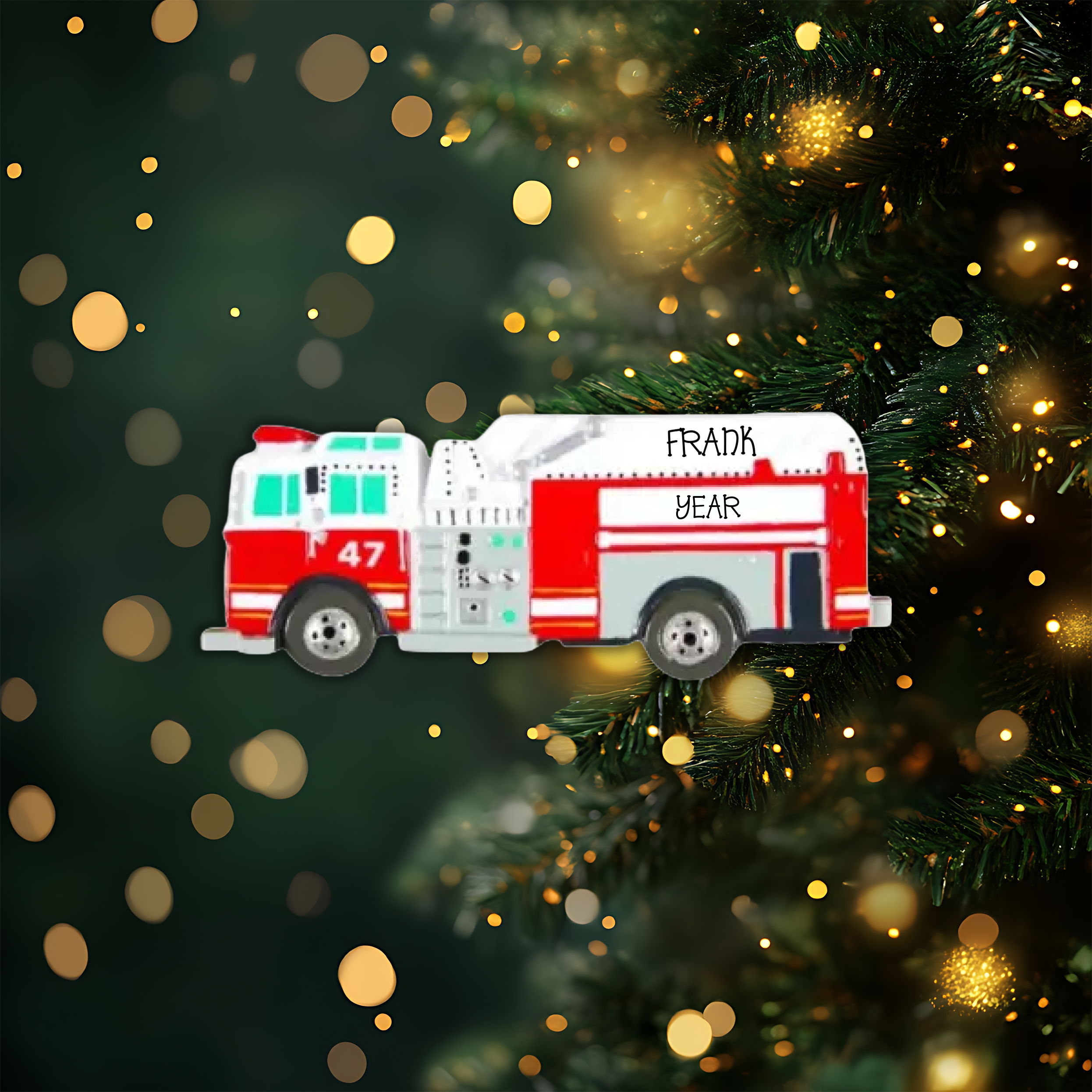 Firetruck Personalized Christmas Ornament