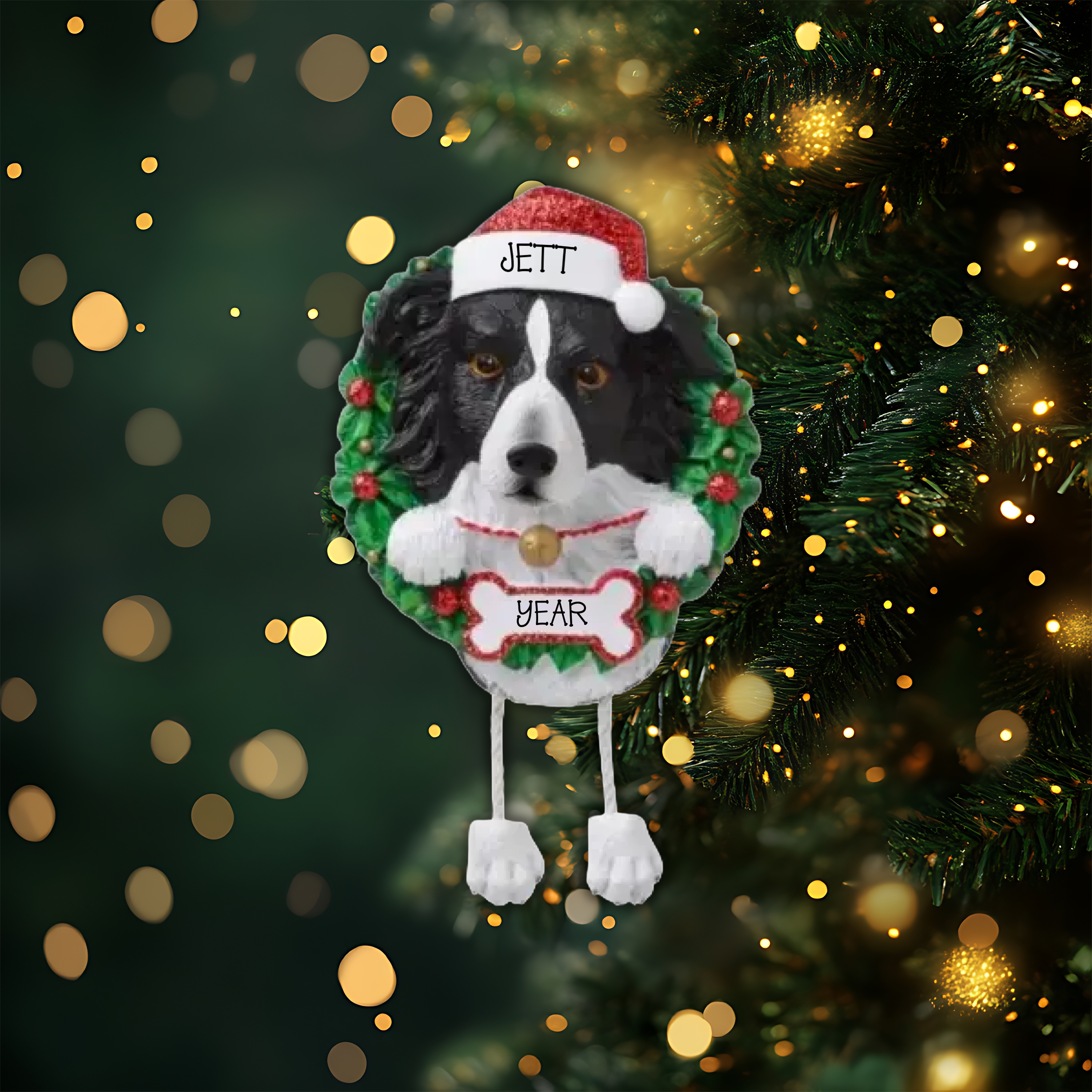 Border Collie Personalized Christmas Ornament