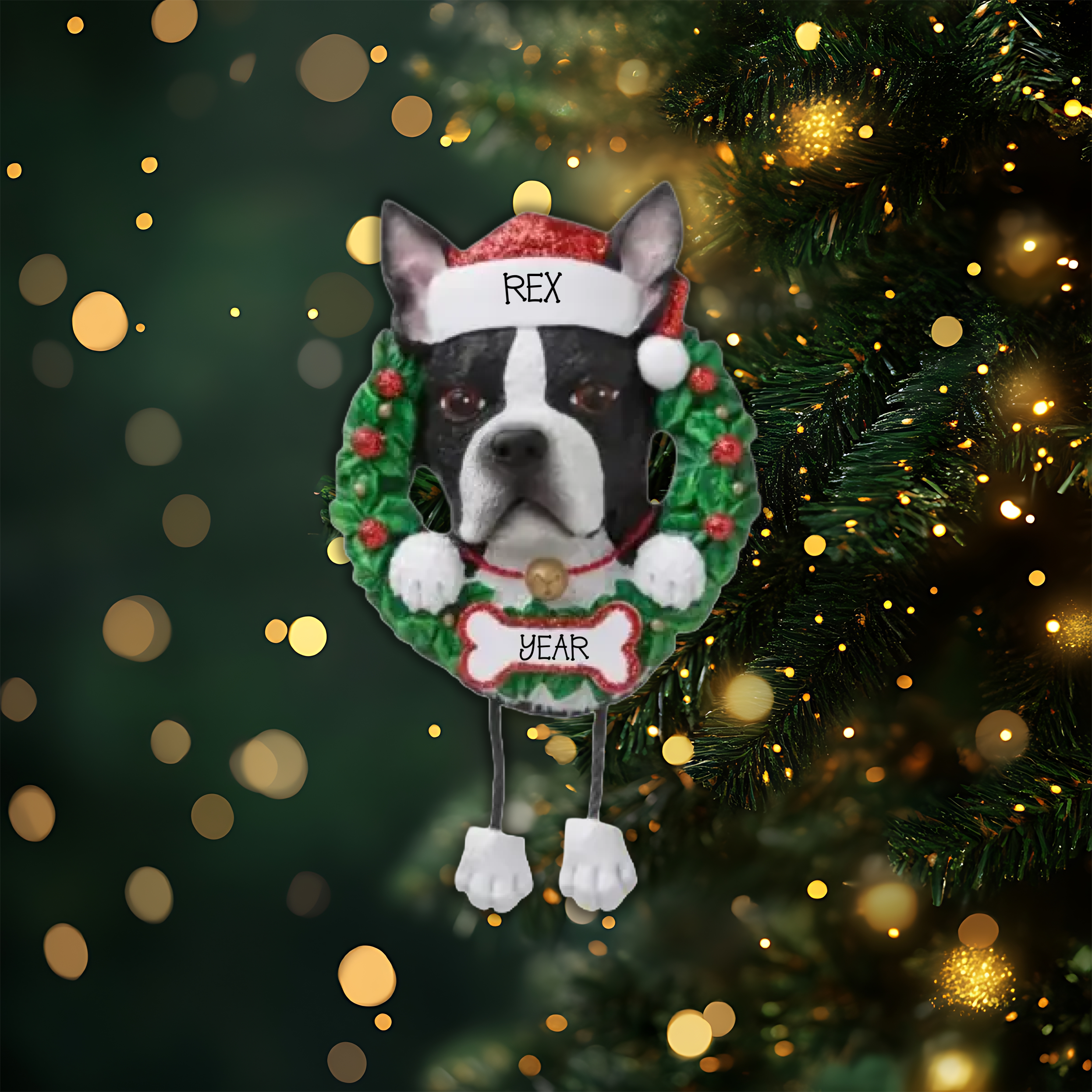 Boston Terrier Personalized Christmas Ornament