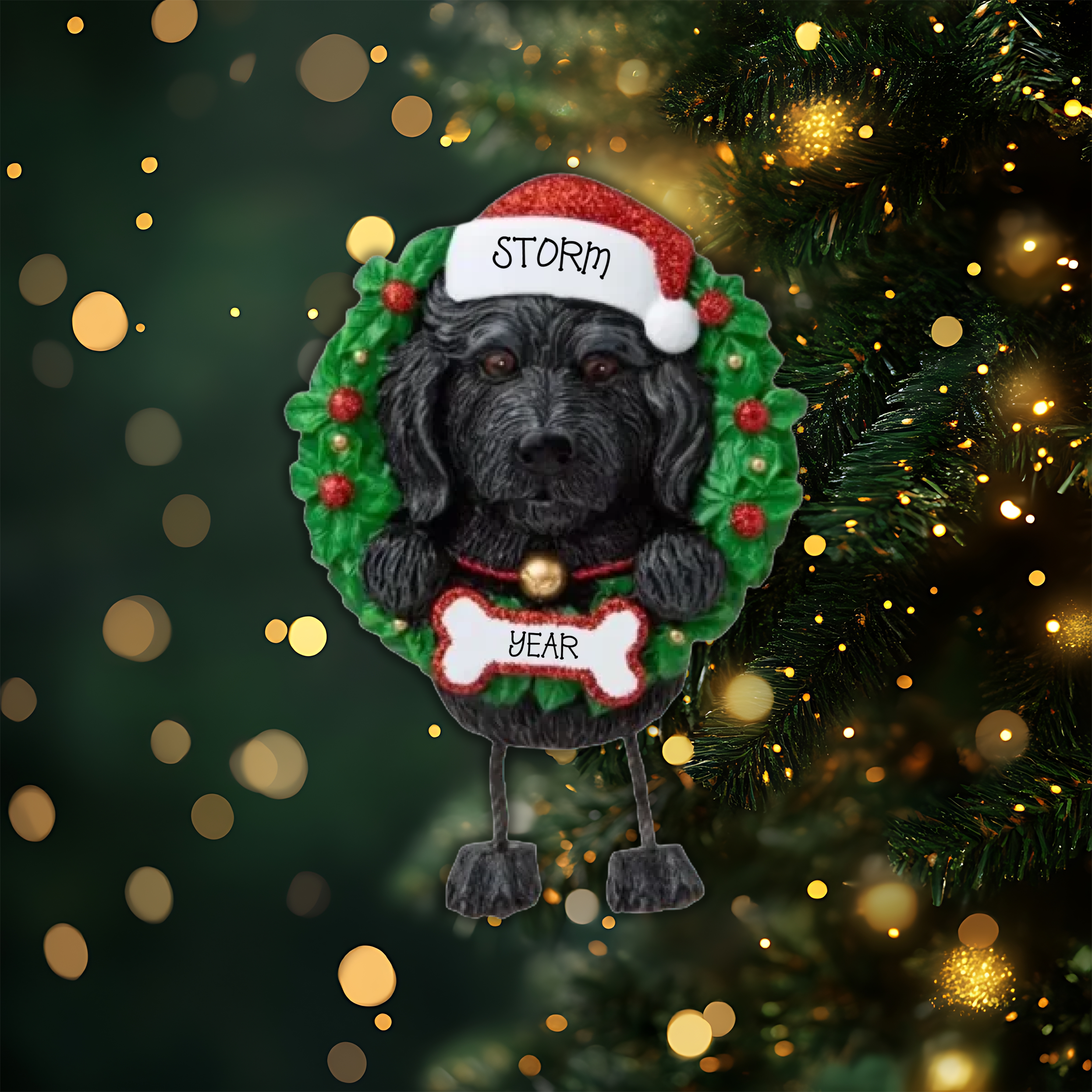 Labradoodle Black Personalized Christmas Ornament