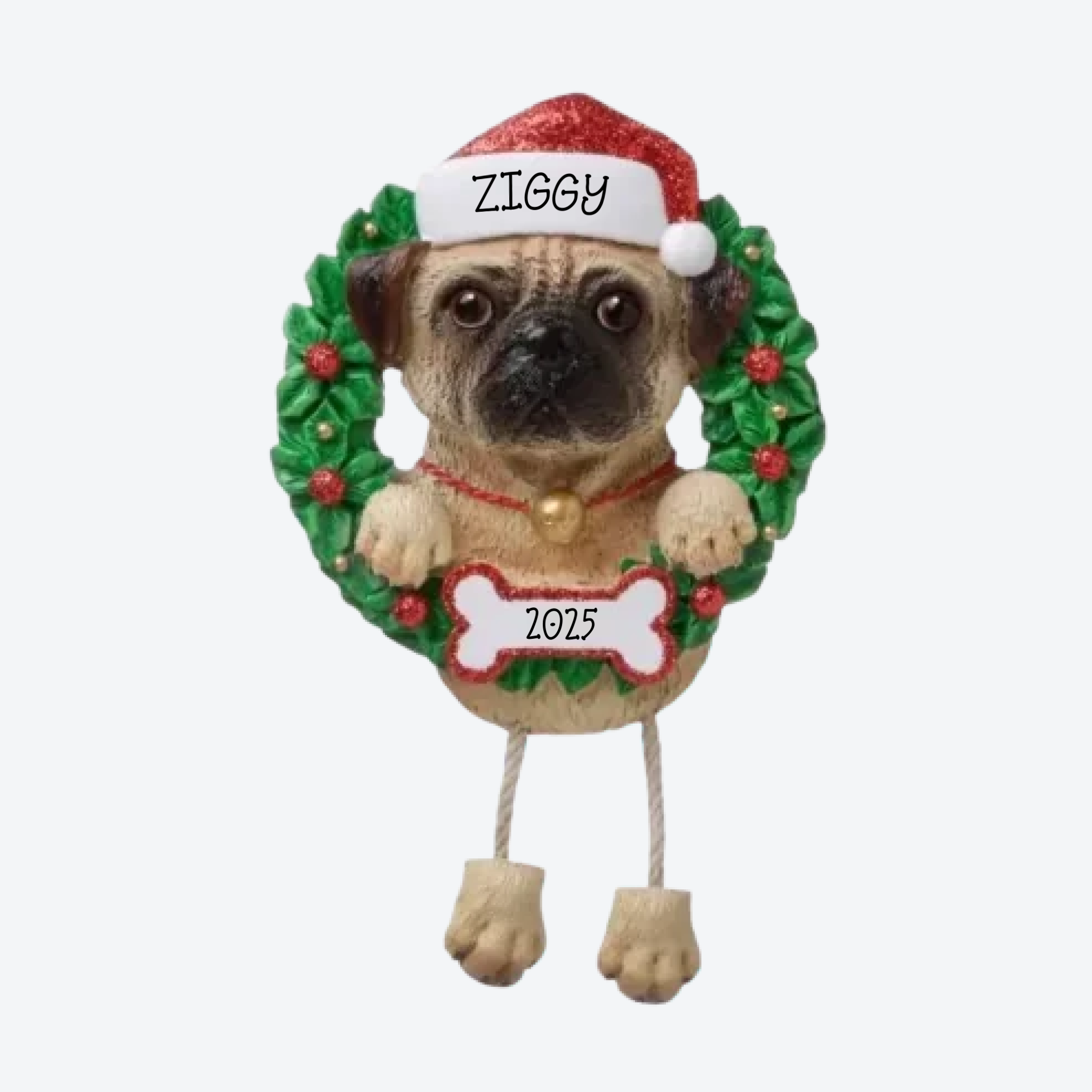 Pug Personalized Christmas Ornament