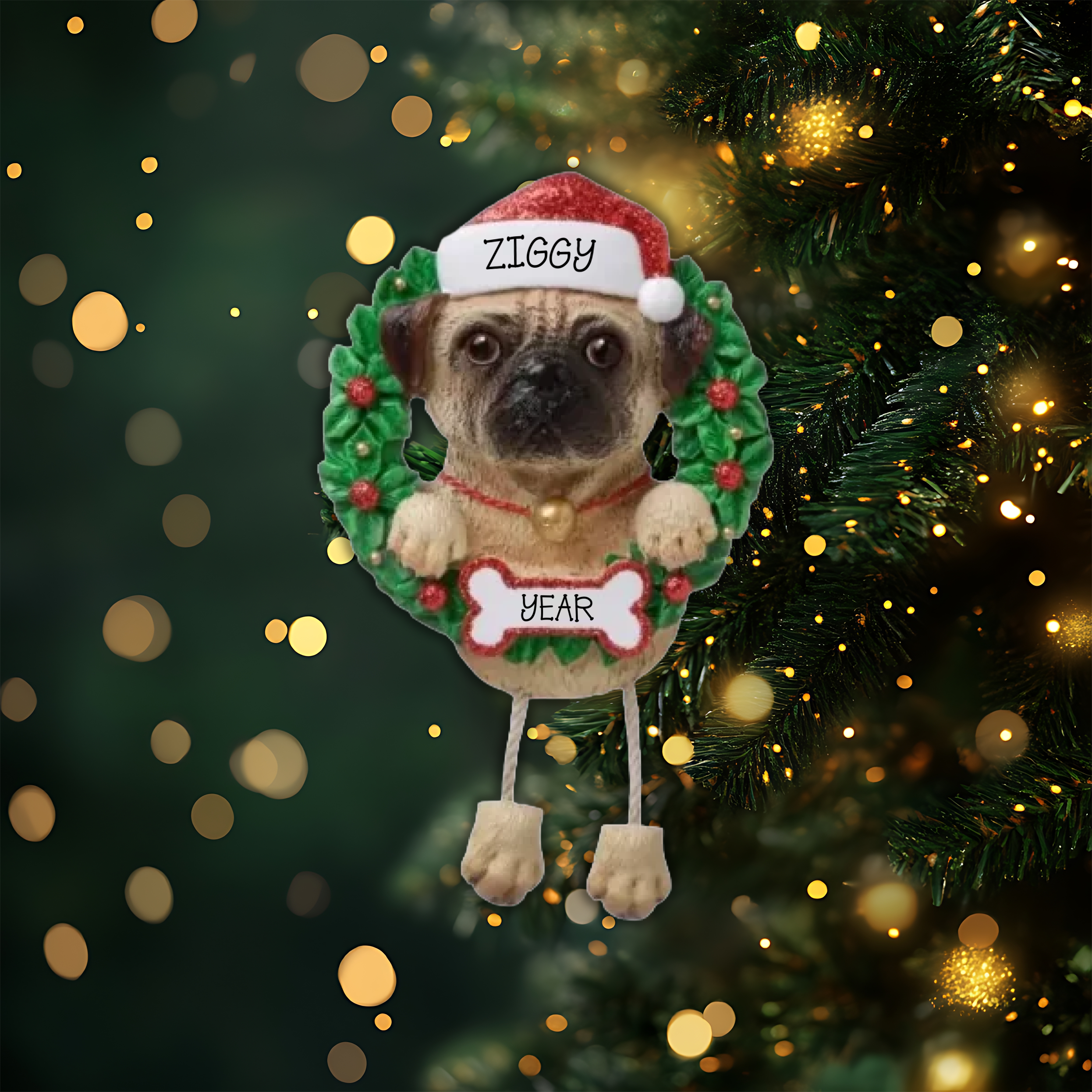 Pug Personalized Christmas Ornament