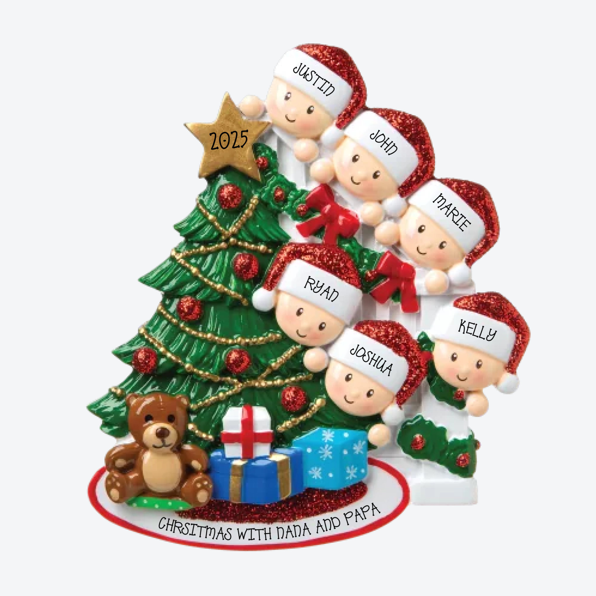 Peeking Family of 6 Personalized Christmas Ornament