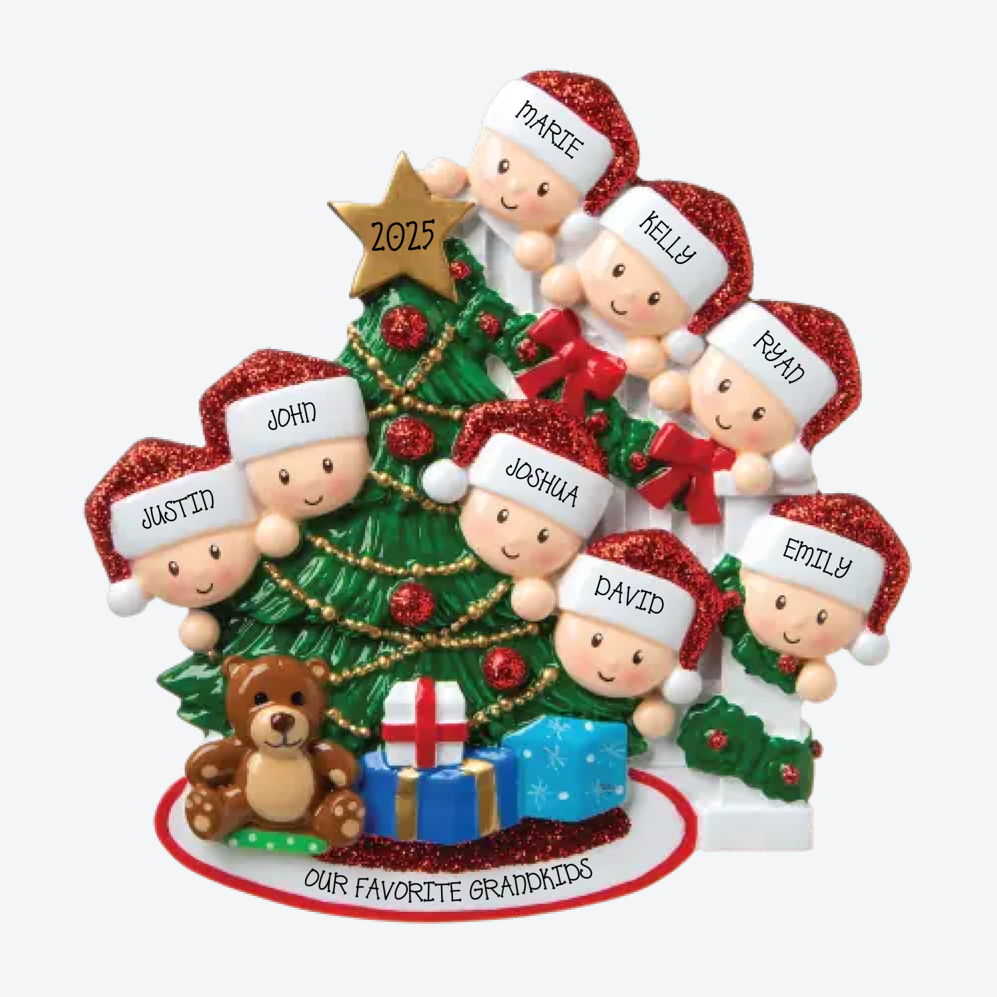 Peeking Family of 8 Personalized Christmas Ornament