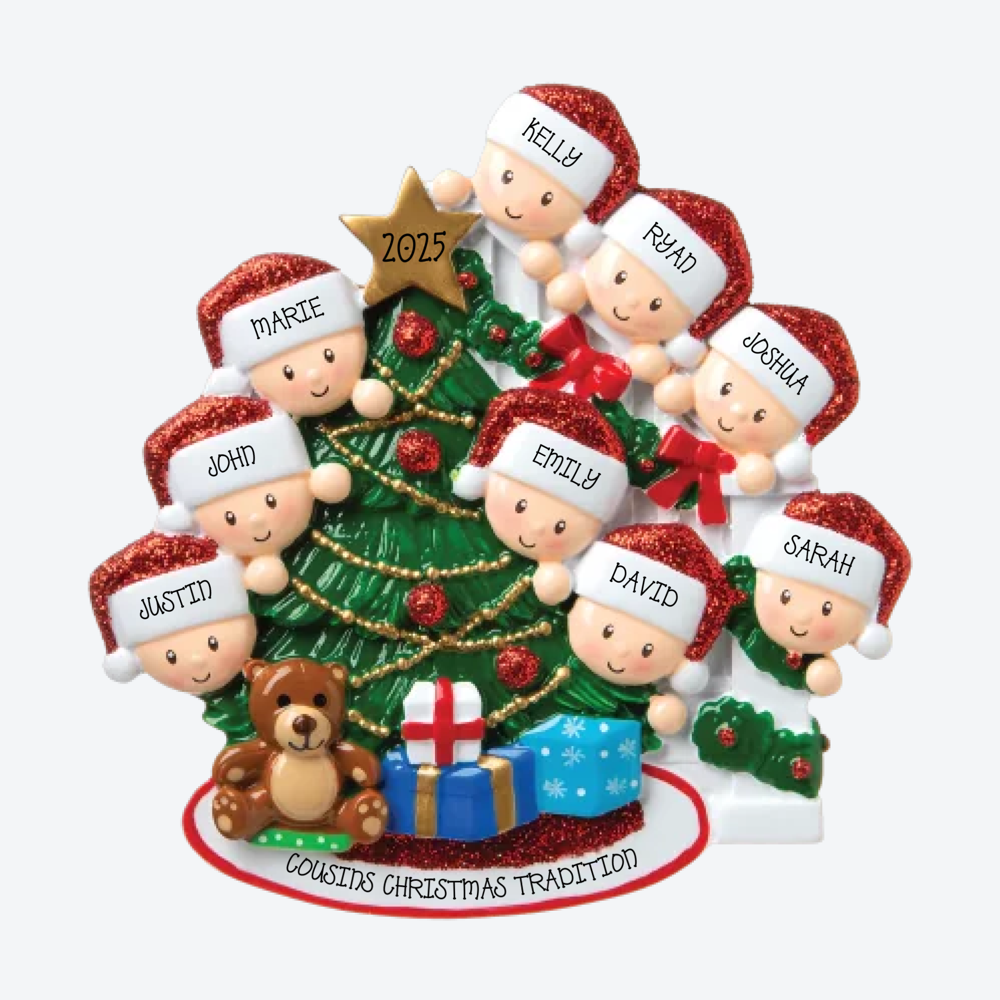 Peeking Family of 9 Personalized Christmas Ornament