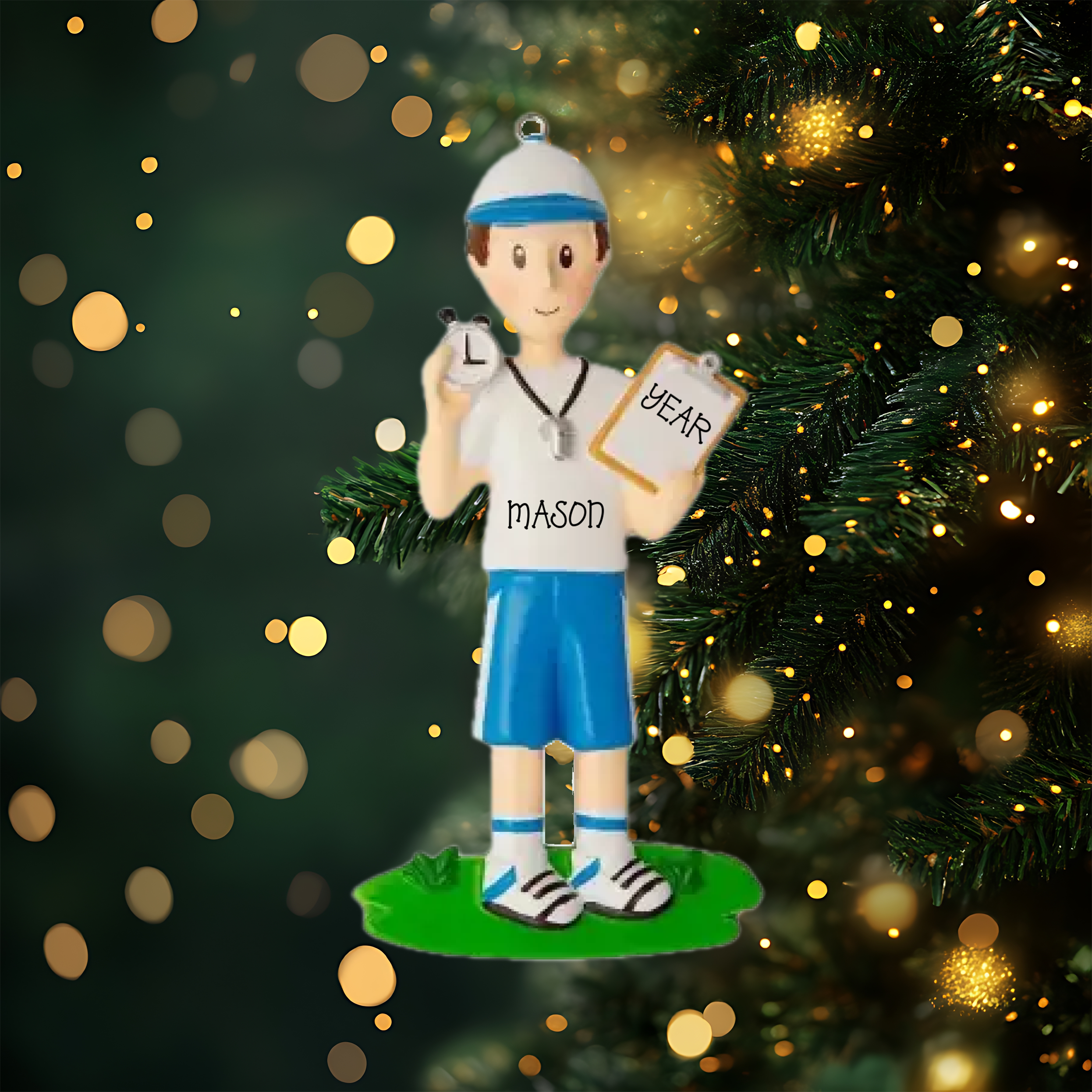 Coach with Whistle and Clipboard Personalized Christmas Ornament