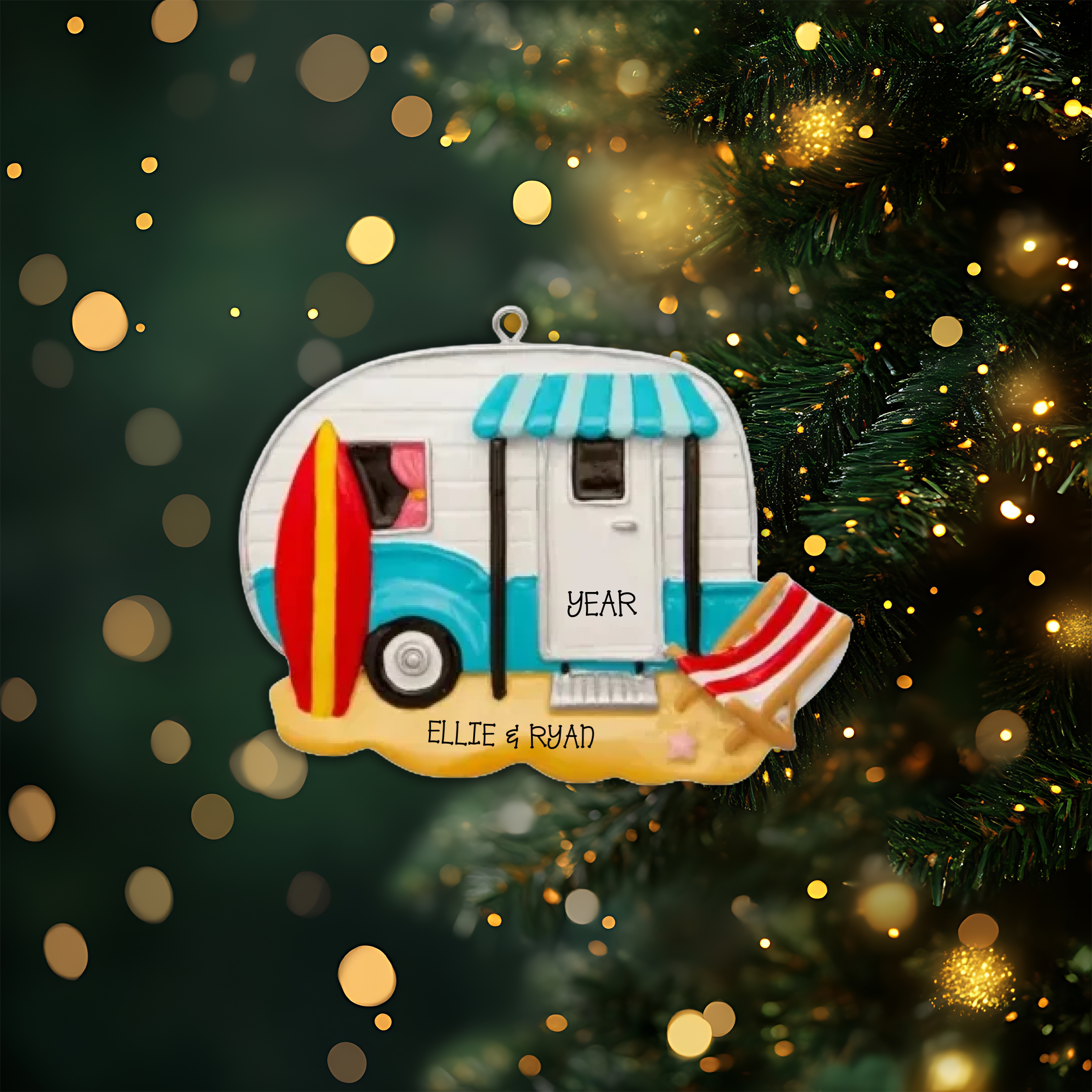 Beach Camper Personalized Christmas Ornament