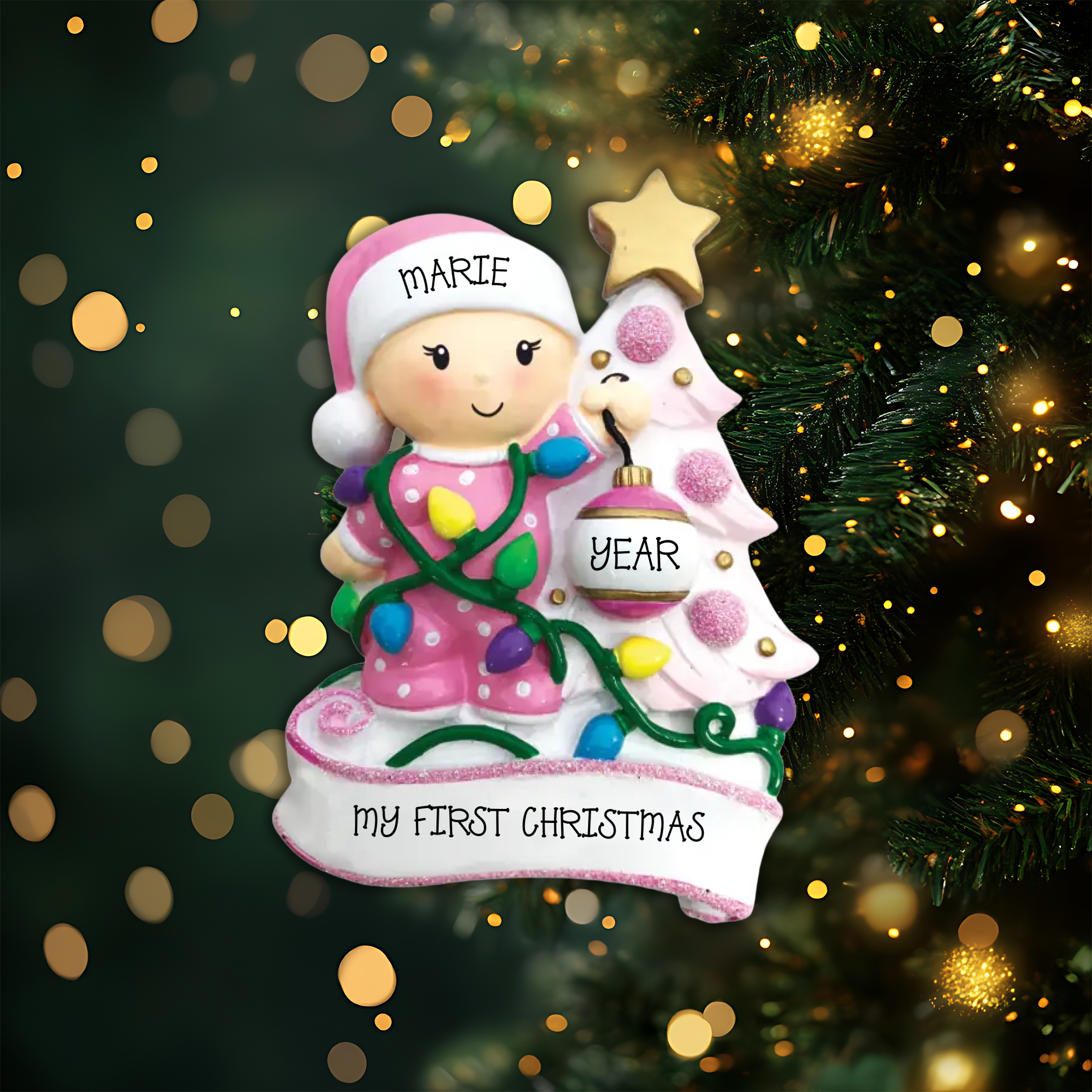 ot1847-p-baby-decorating-a-tree-pink-personalized-christmas-ornament