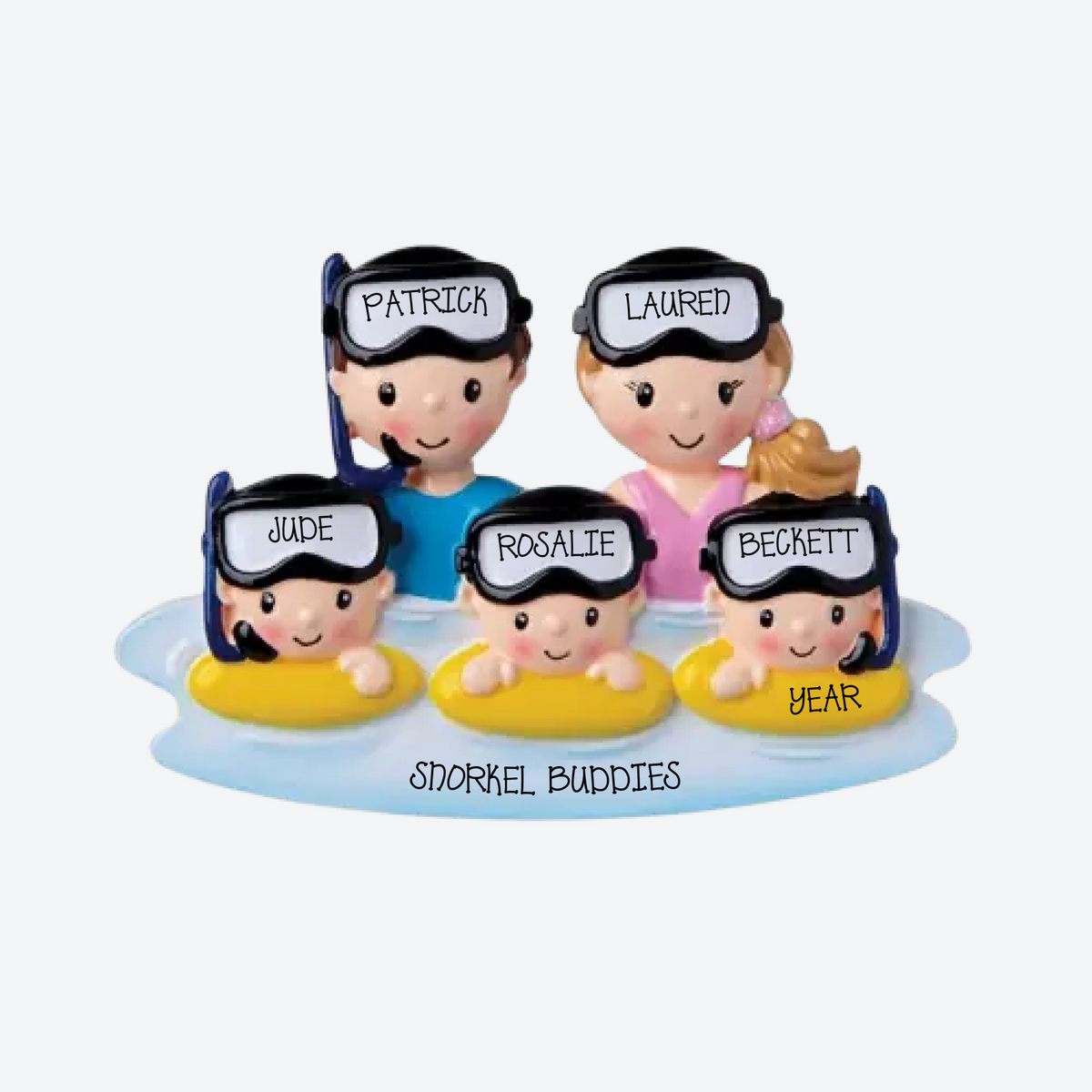 Snorkel Family Of 5 Personalized Christmas Ornament