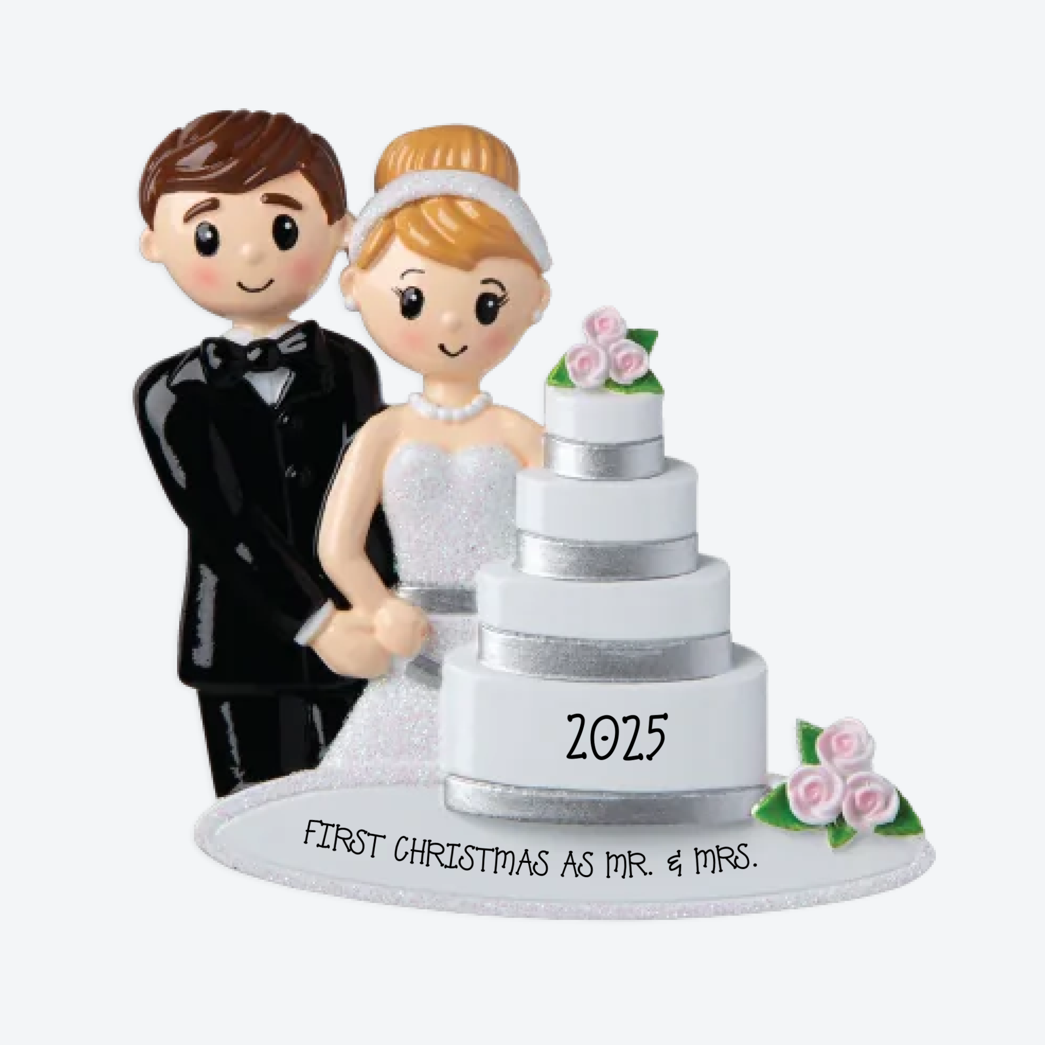 Wedding Couple with Cake Personalized Christmas Ornament