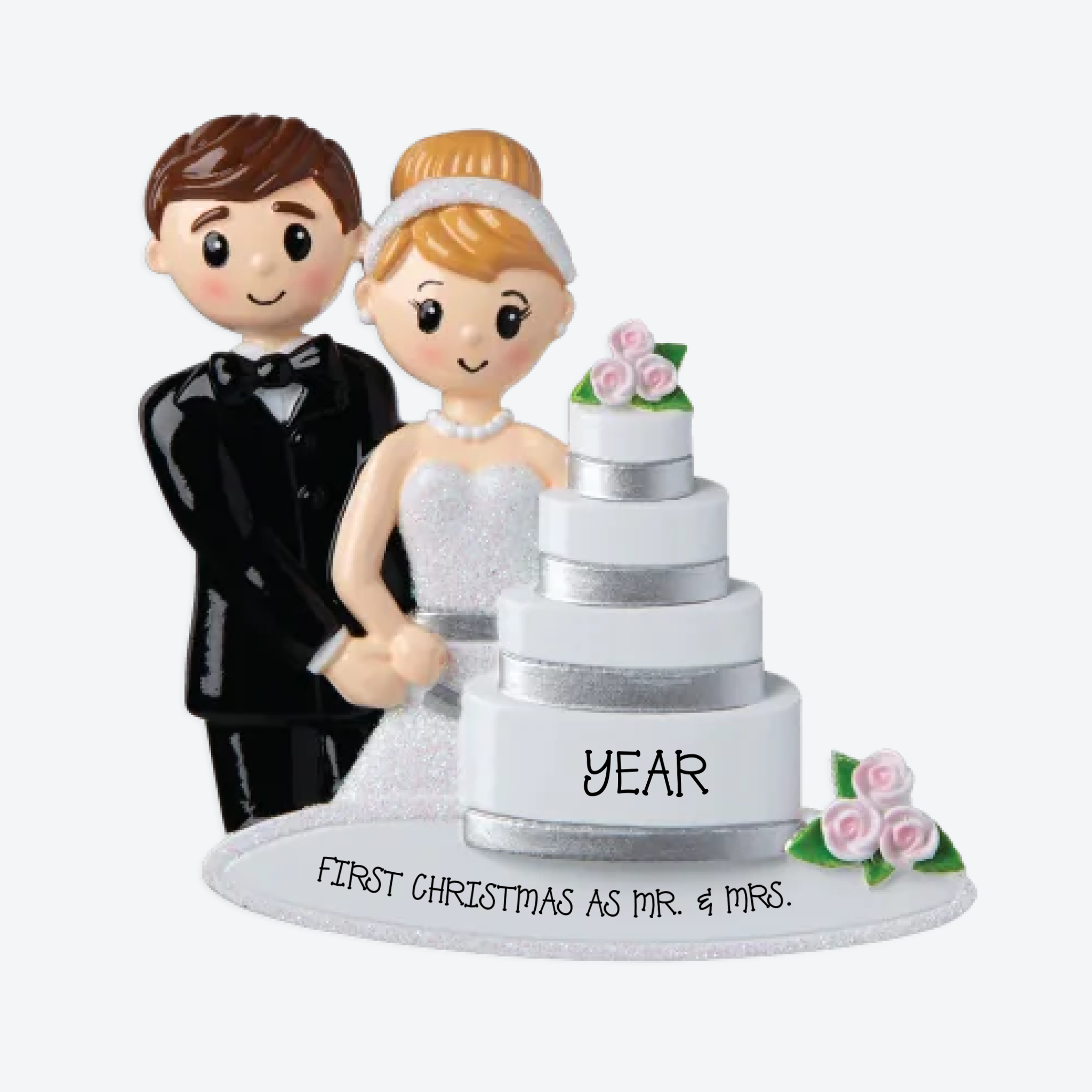 Wedding Couple with Cake Personalized Christmas Ornament