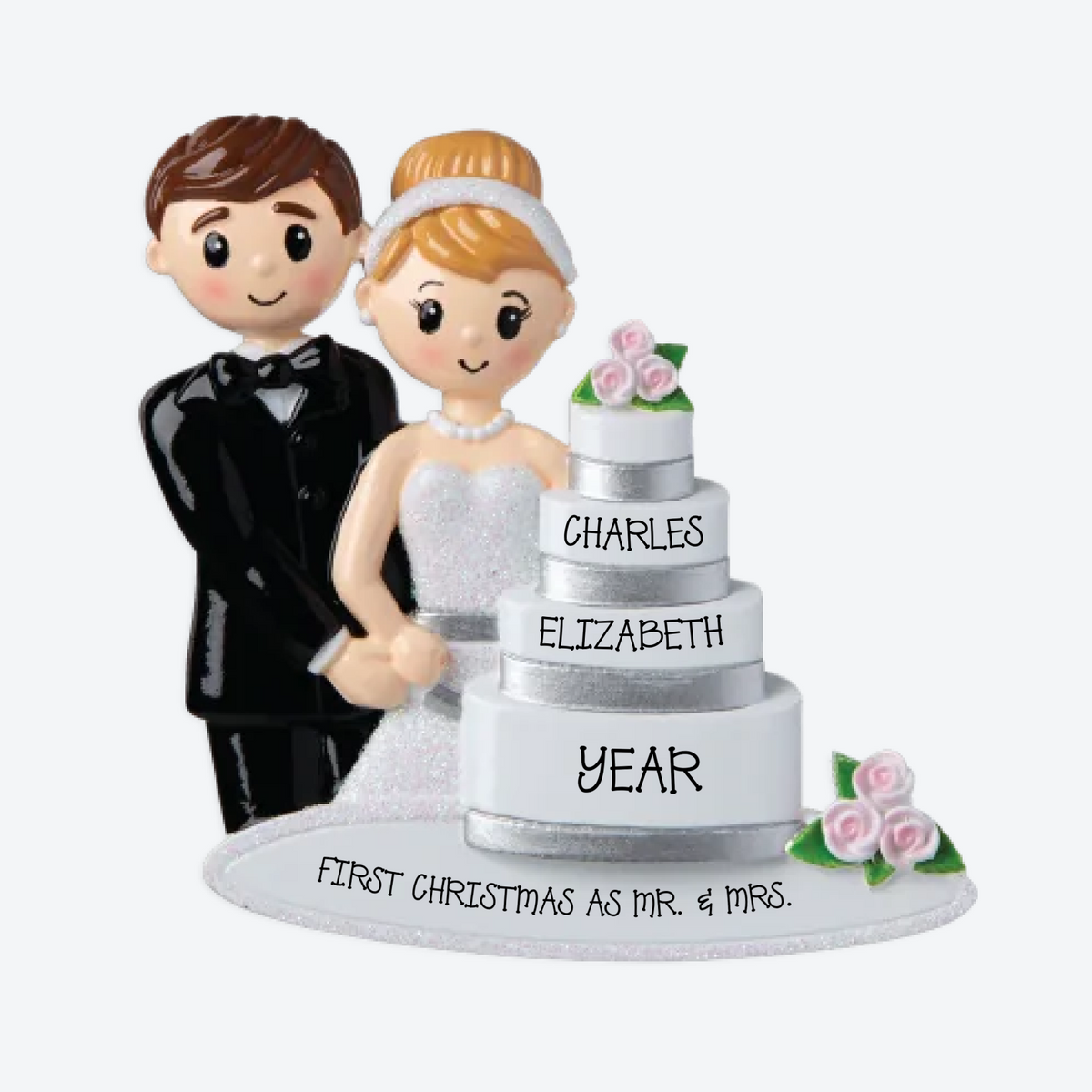 Wedding Couple with Cake Personalized Christmas Ornament