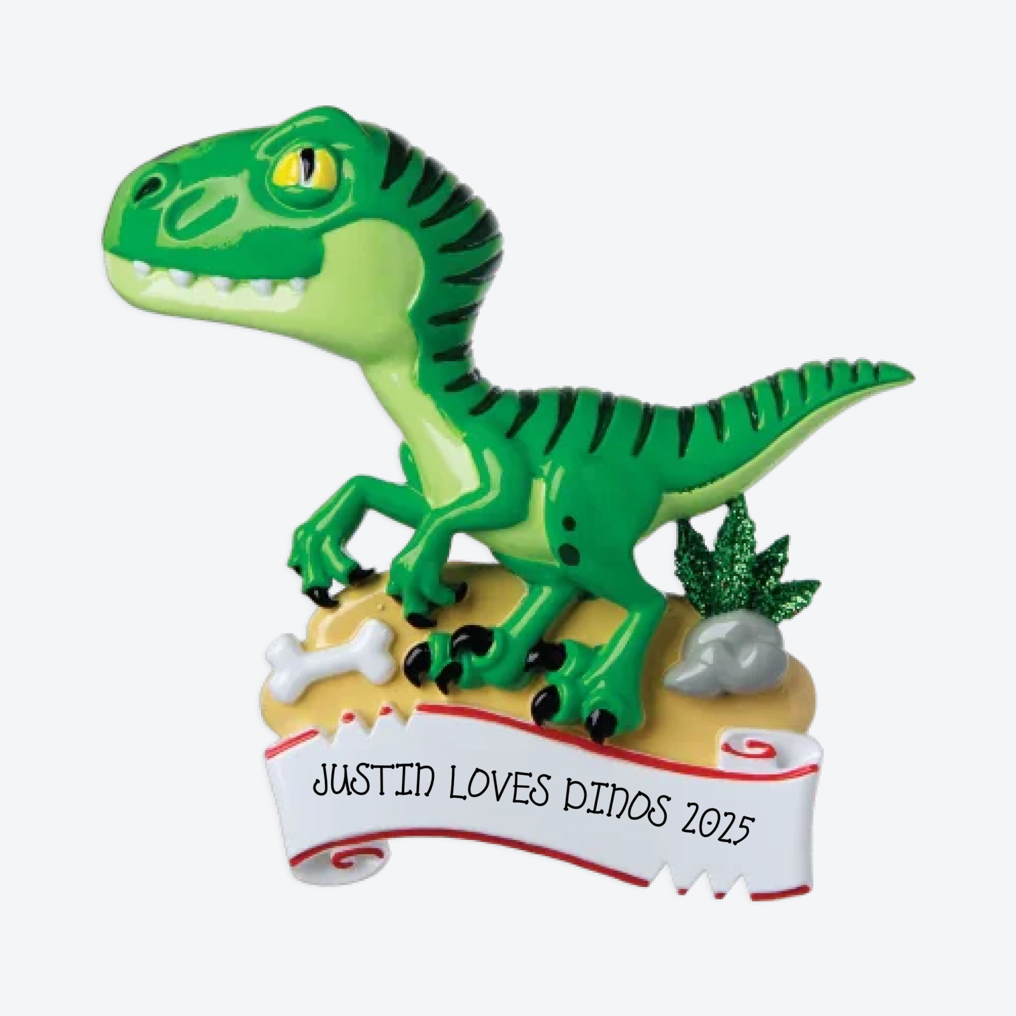 Green Dinosaur Personalized Christmas Ornament