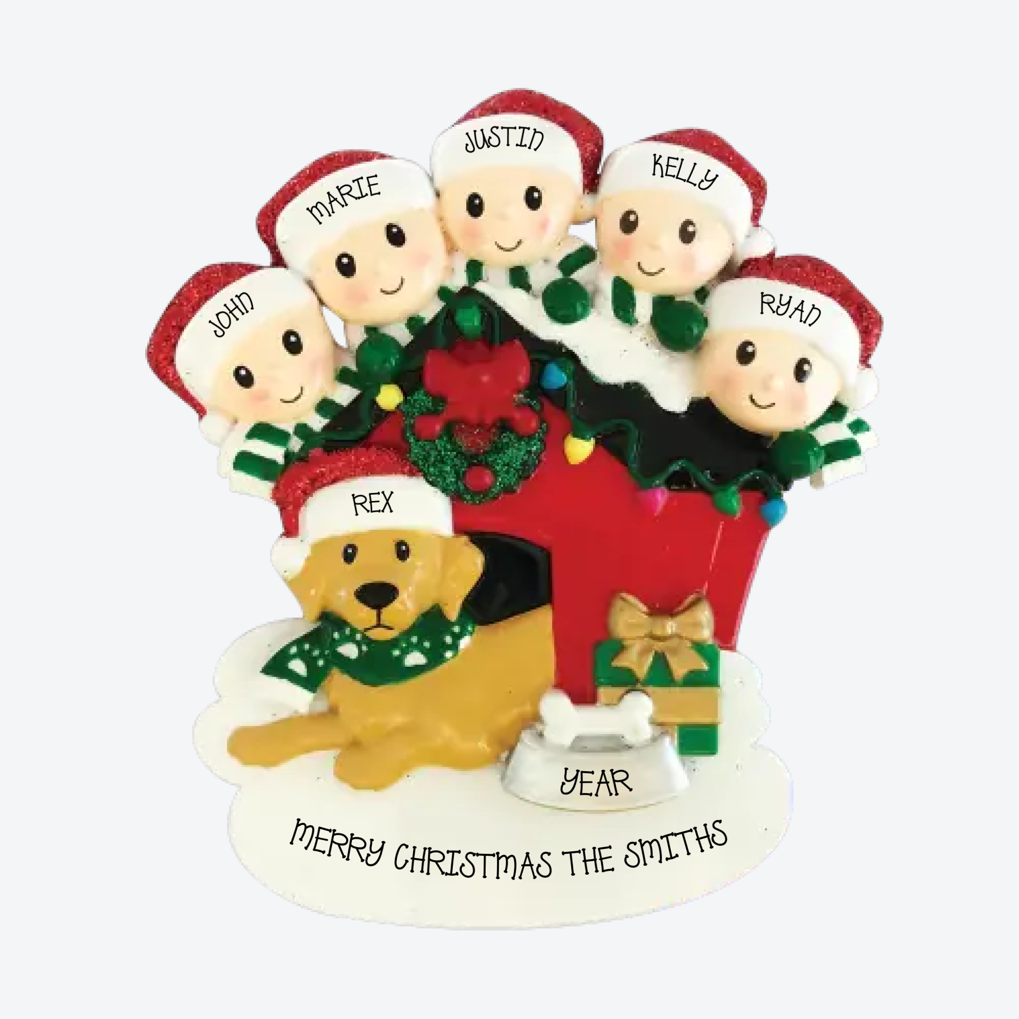 Family of 5 with Dog Personalized Christmas Ornament