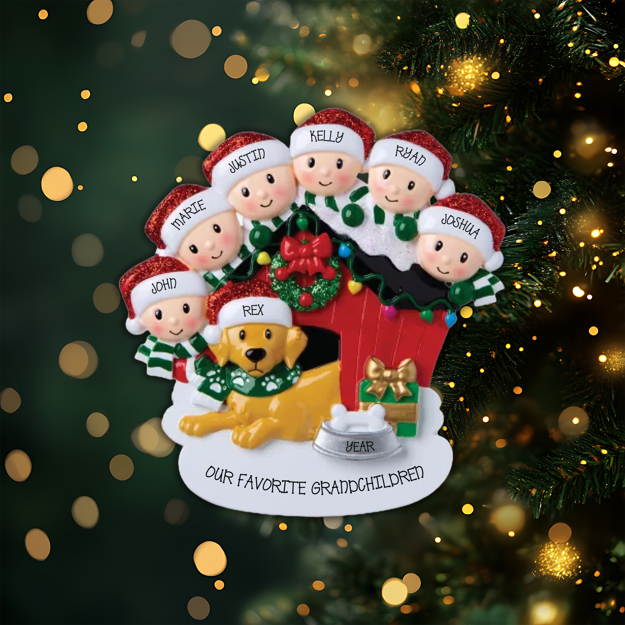 Family of 6 with Dog Personalized Christmas Ornament