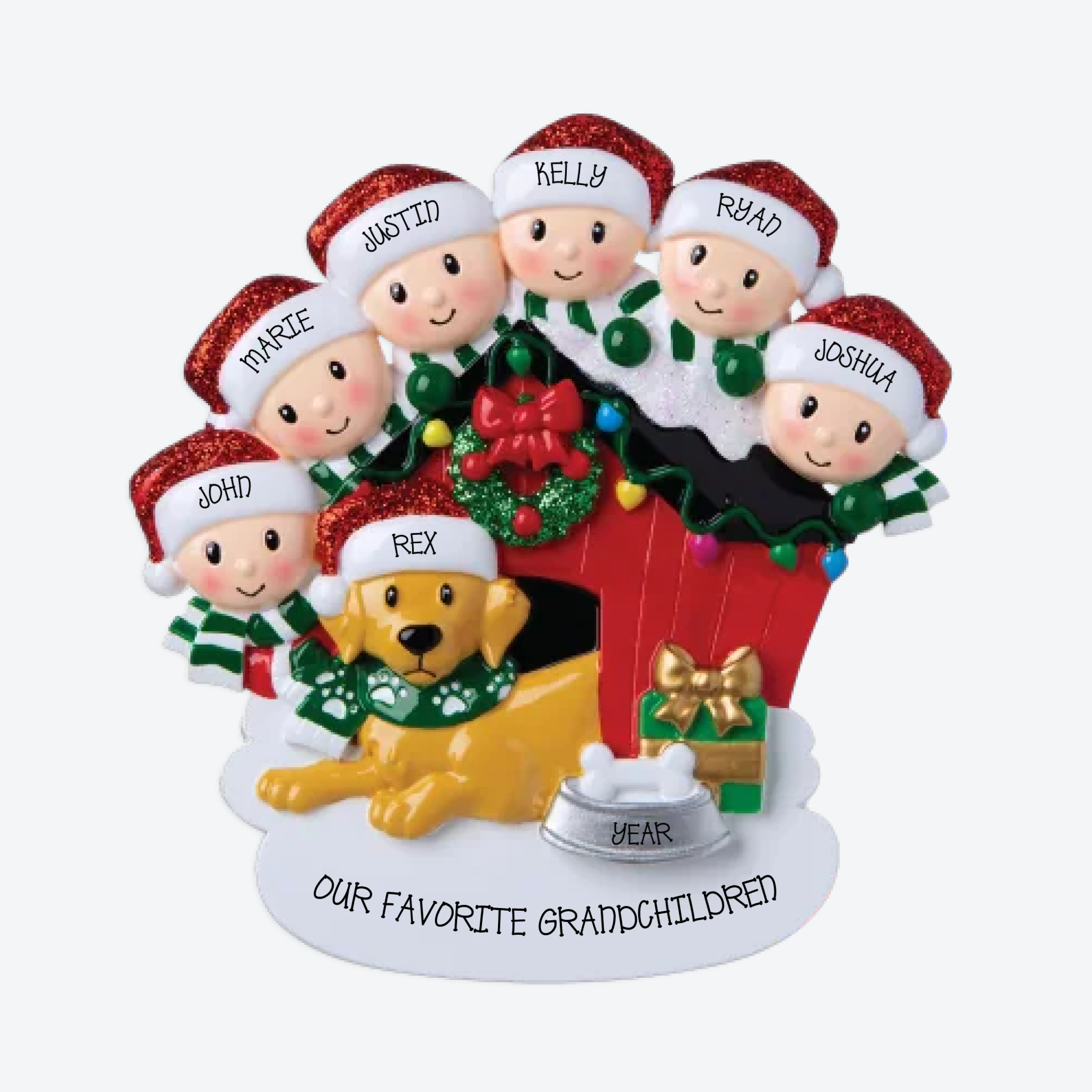 Family of 6 with Dog Personalized Christmas Ornament