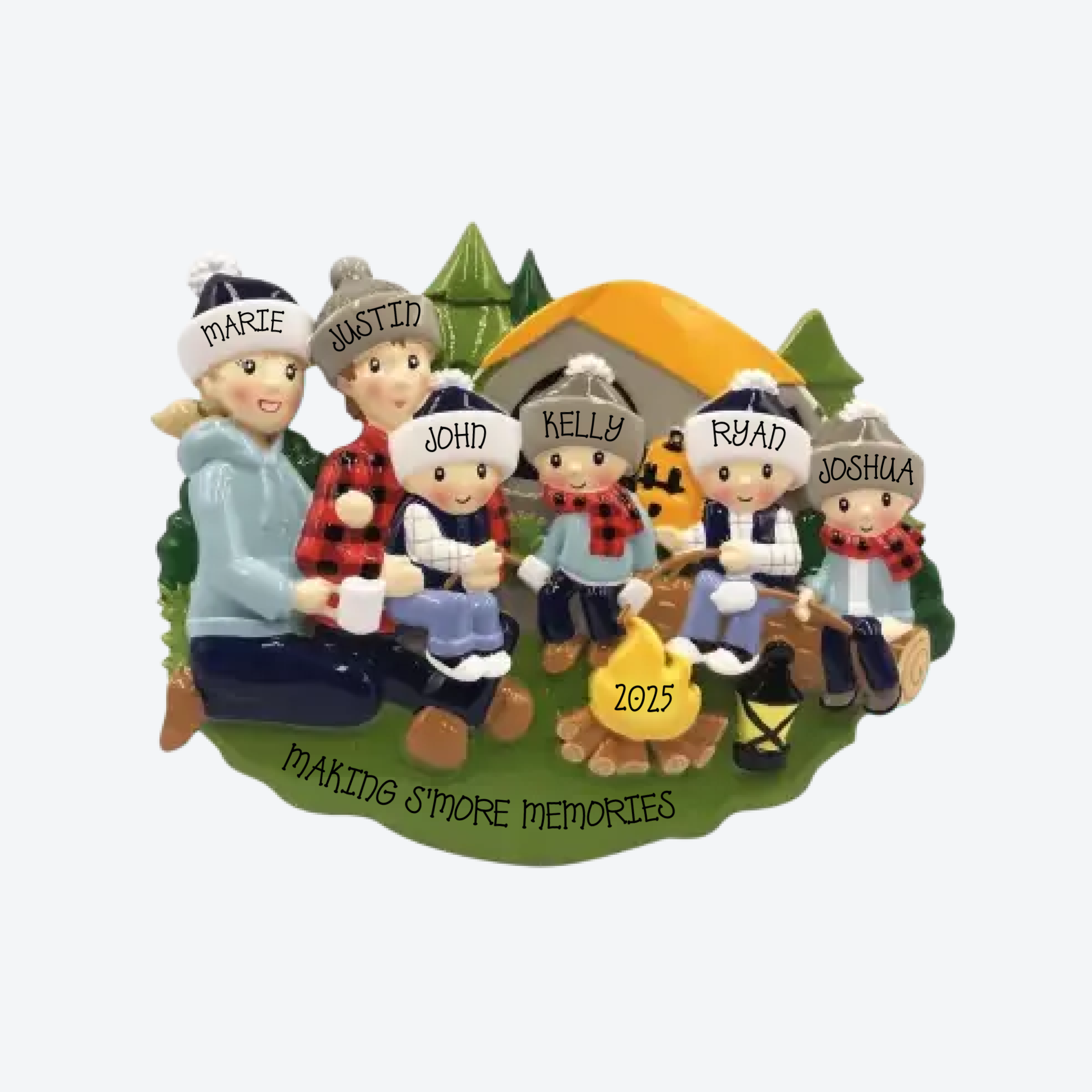 Camp Fire Family of 6 Personalized Christmas Ornament