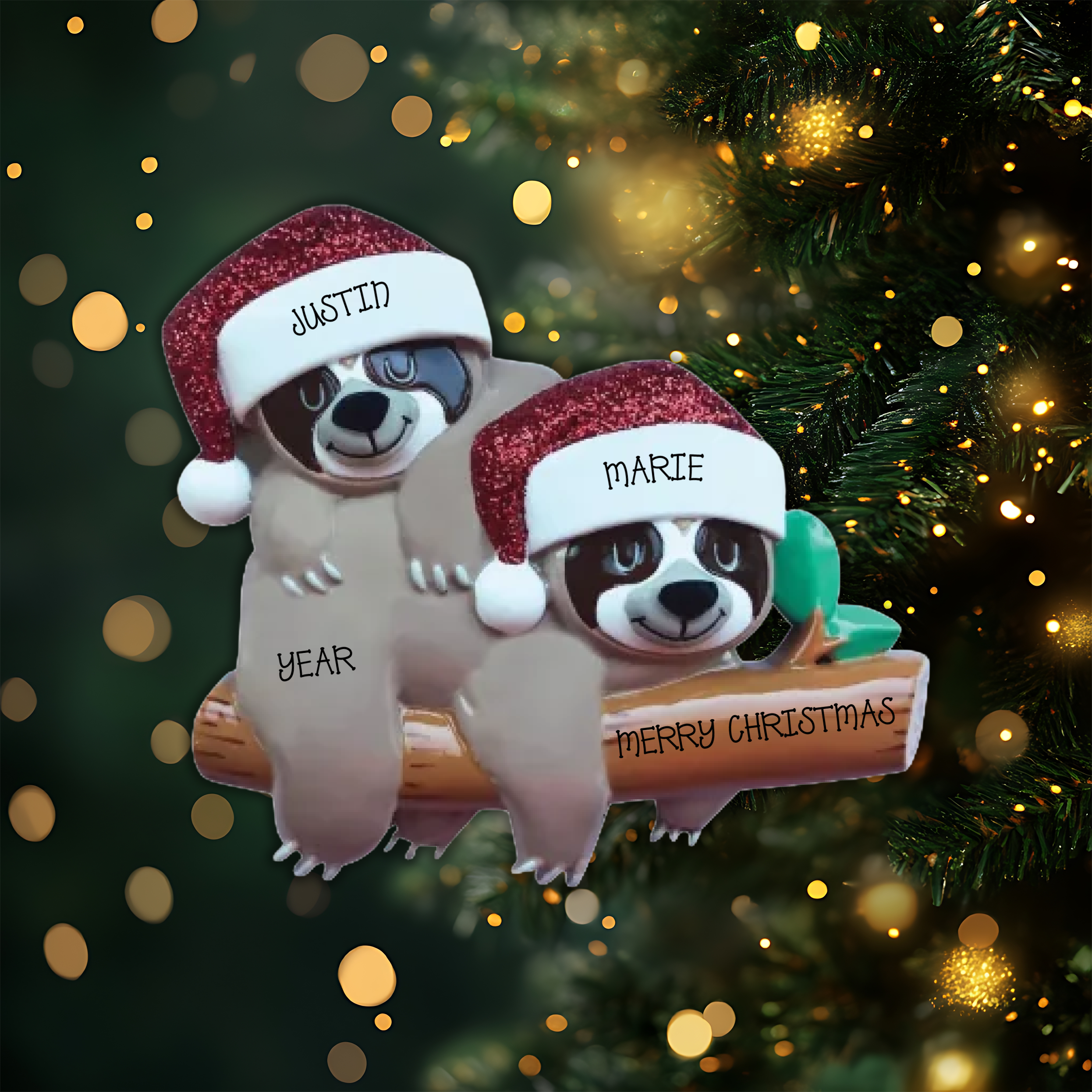 Sloth Couple Personalized Christmas Ornament