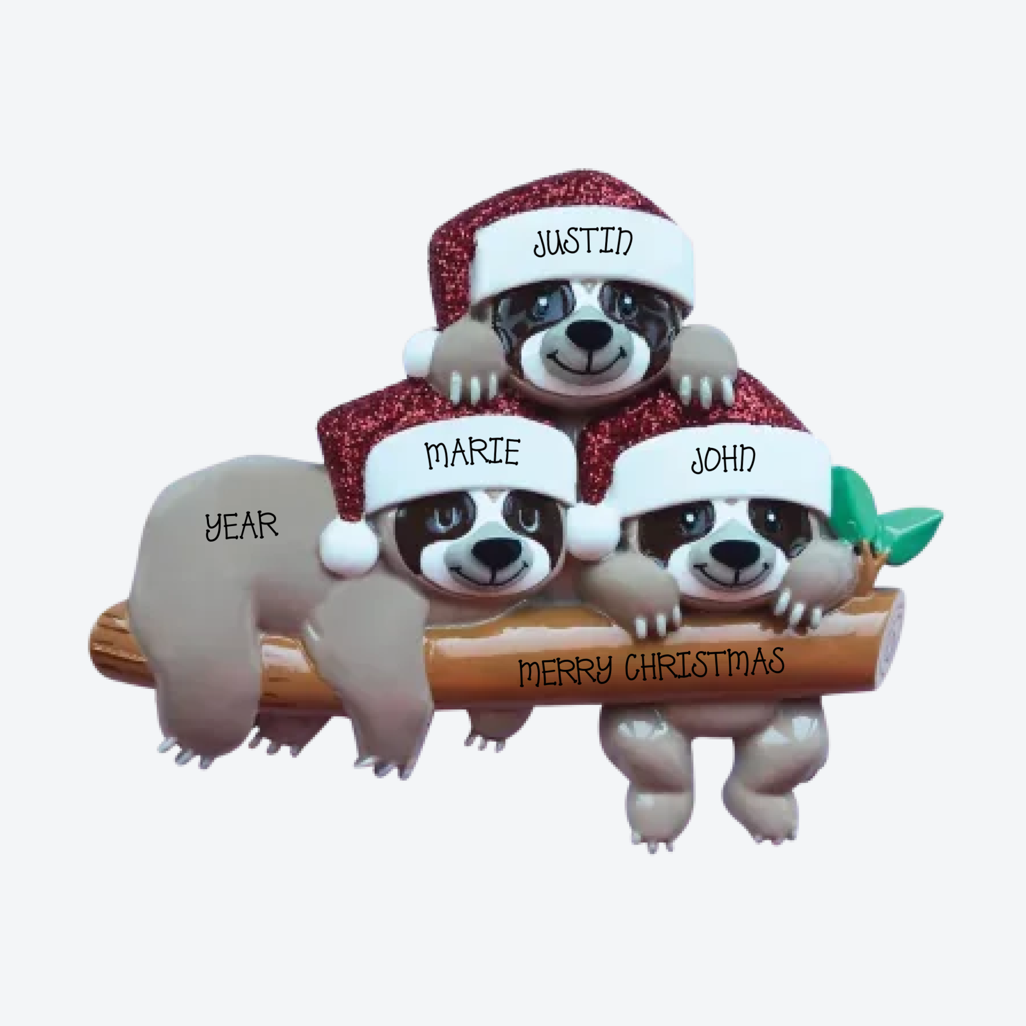 Sloth Family of 3 Personalized Christmas Ornament