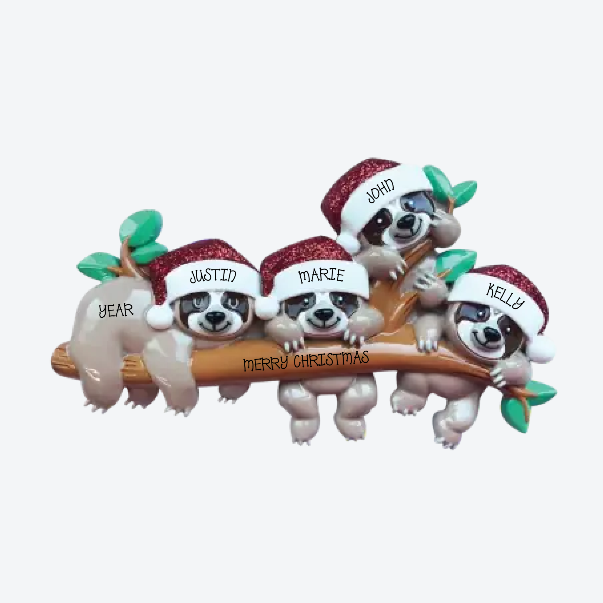 Sloth Family of 4 Personalized Christmas Ornament