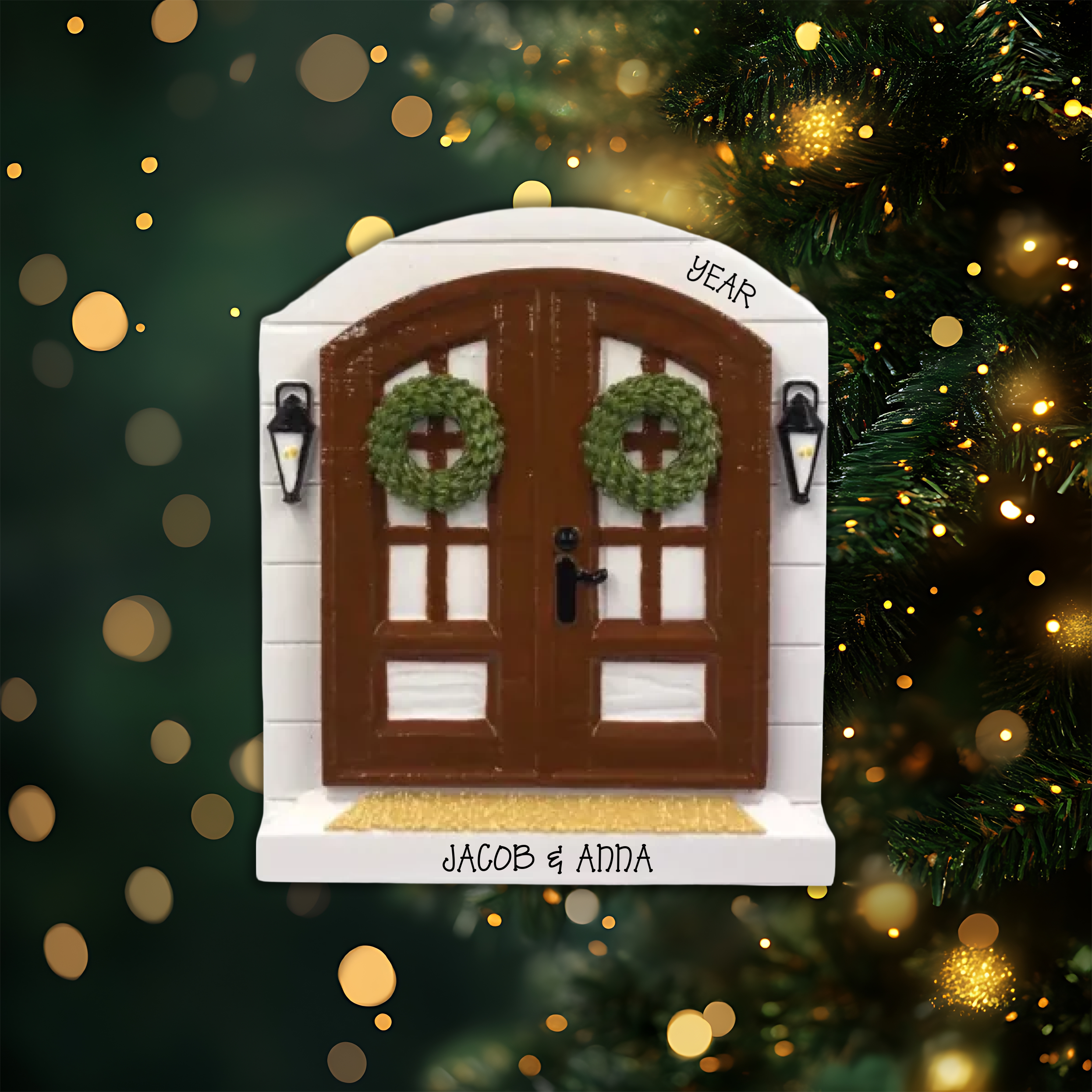 Farm House Door Personalized Christmas Ornament