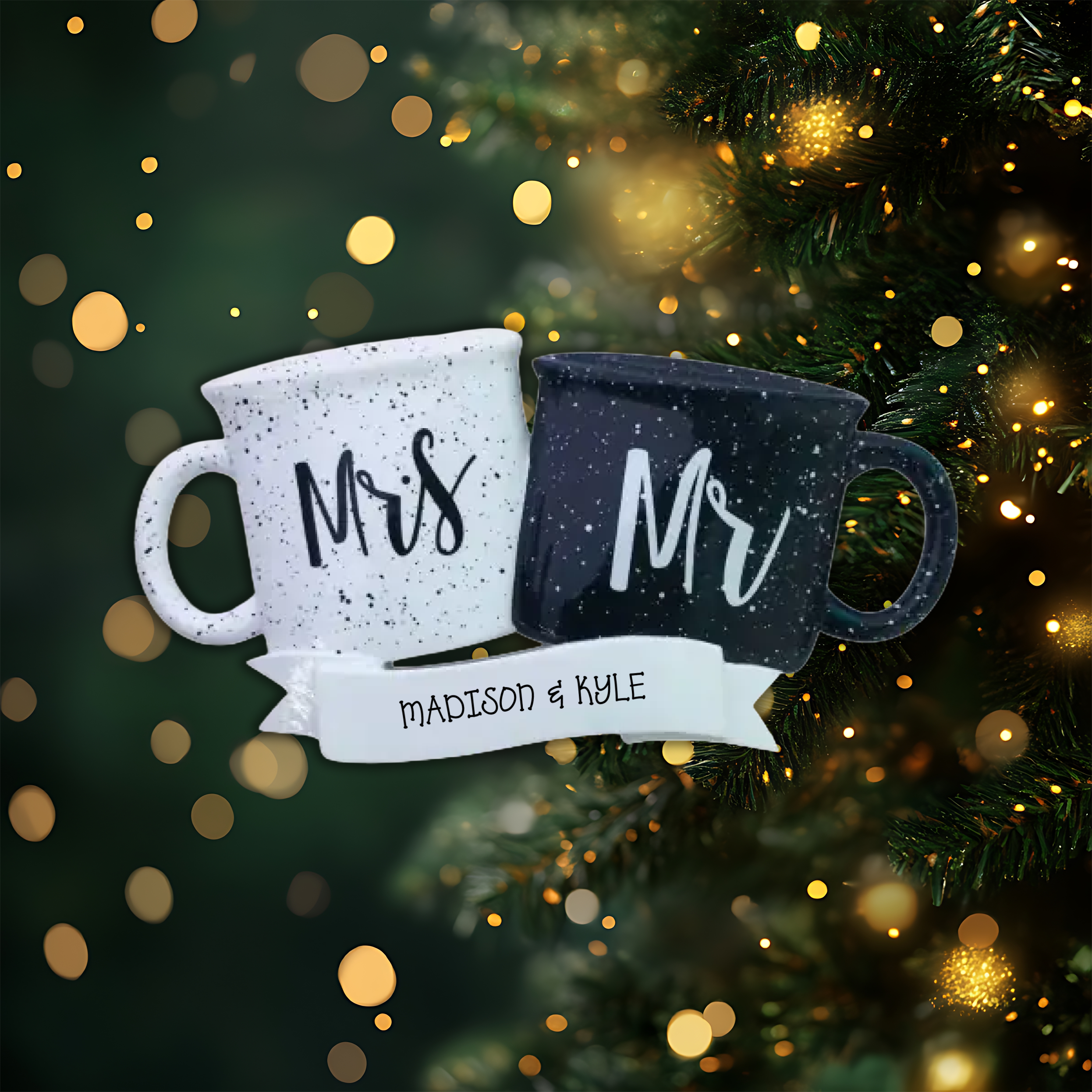 Mr and Mrs Mugs Assortment Personalized Christmas Ornament