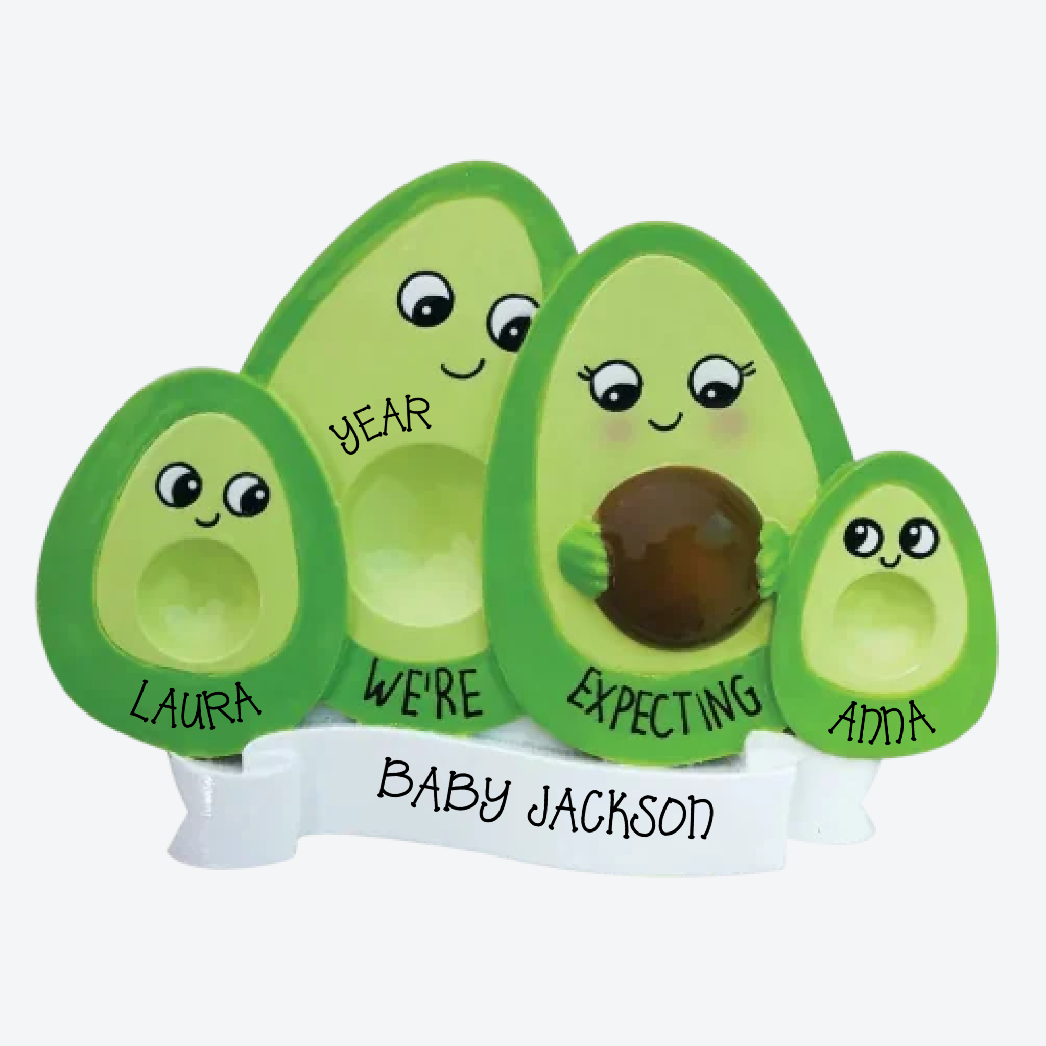 Avocado Family Expecting with 2 Children Personalized Christmas Ornament