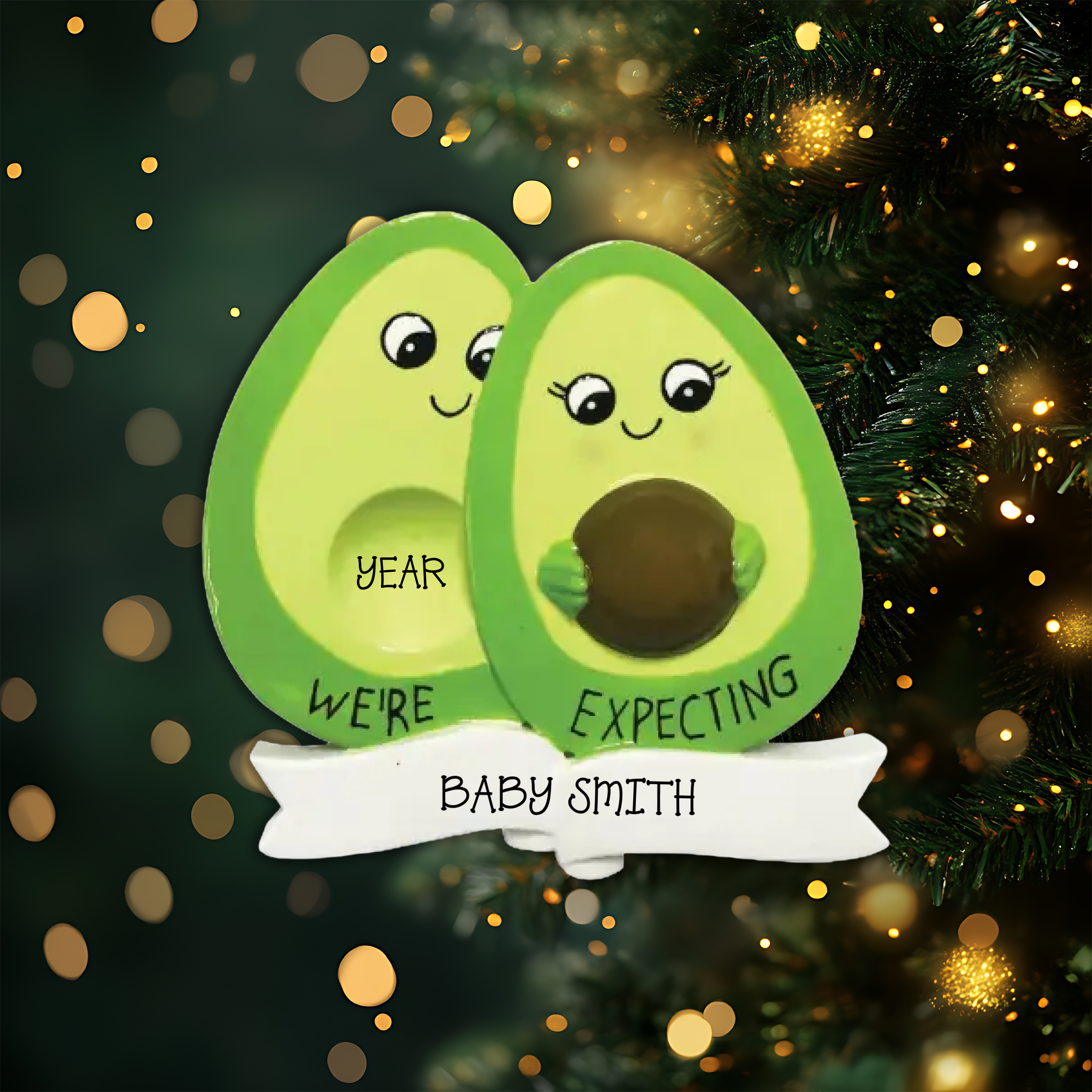 Avocado Family Expecting Personalized Christmas Ornament