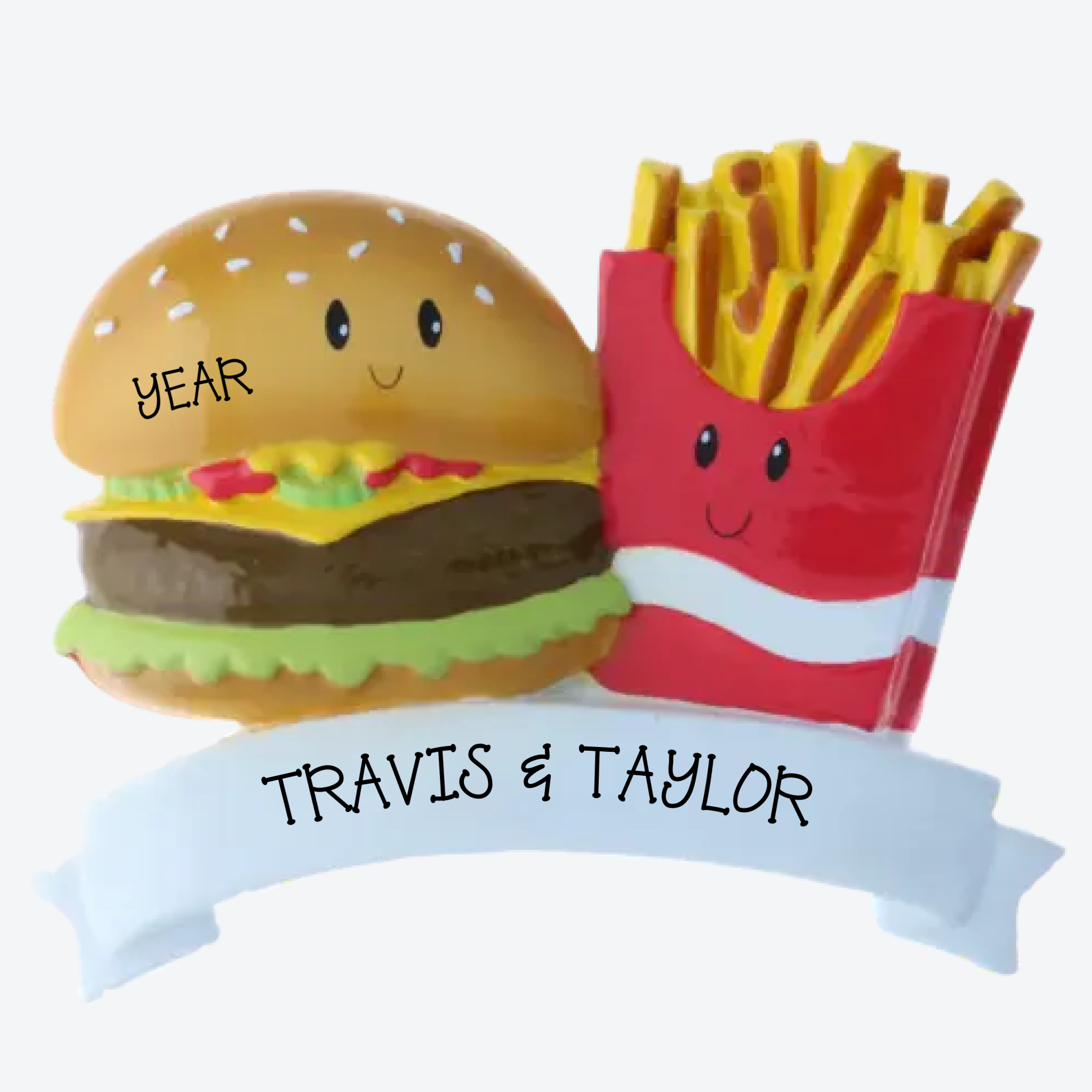 Burger & Fries Couple Personalized Christmas Ornament