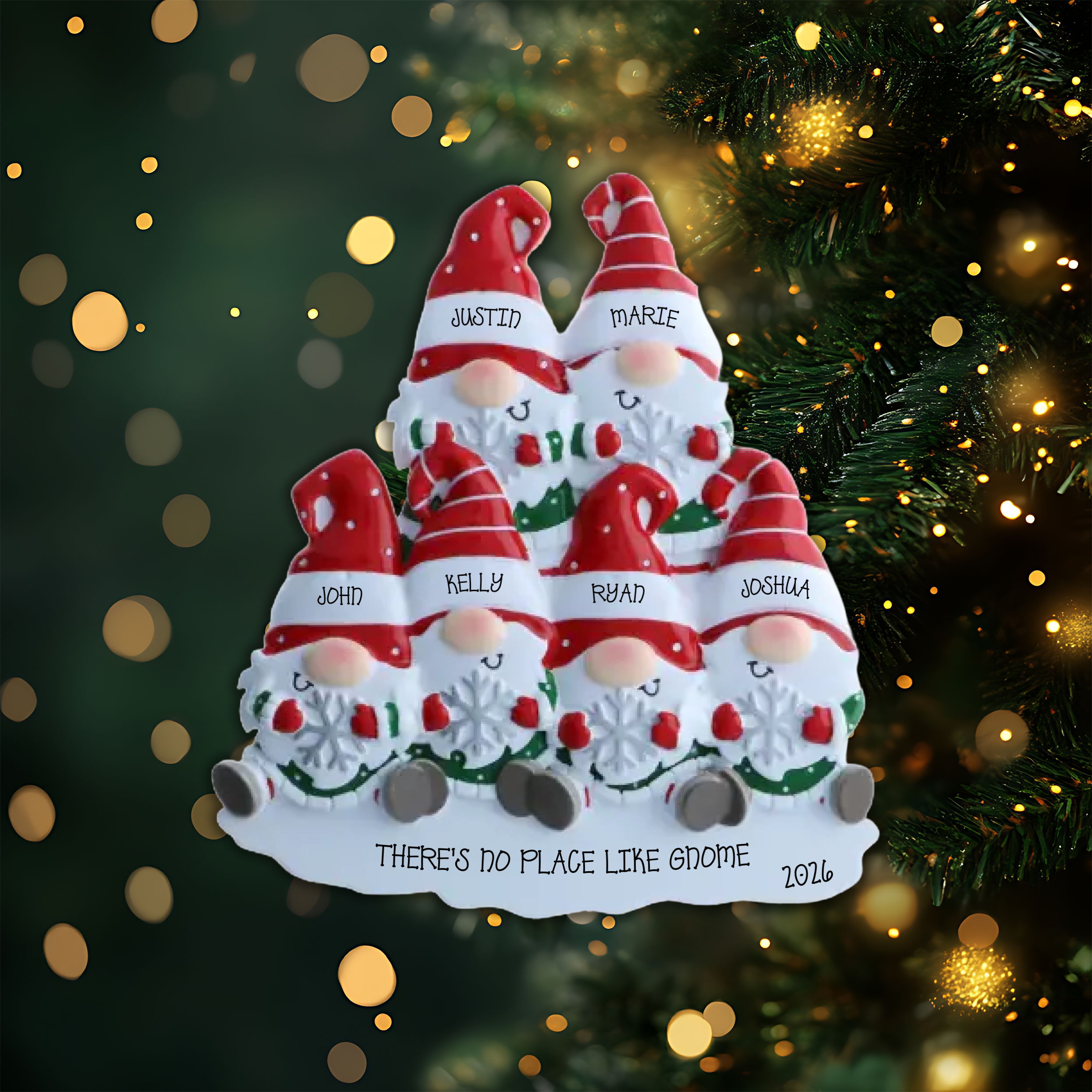 Gnome Family of 6 Personalized Ornament