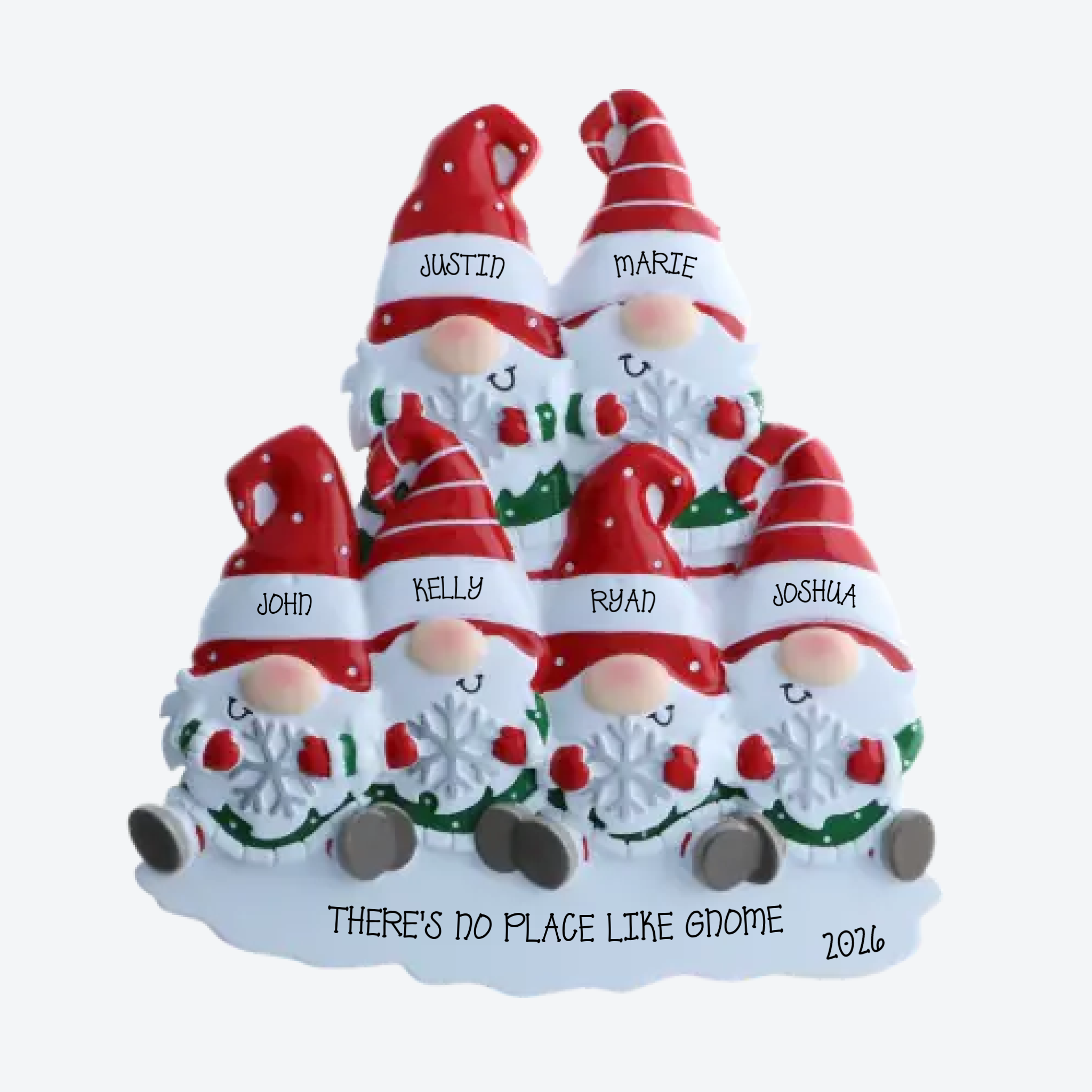 Gnome Family of 6 Personalized Ornament