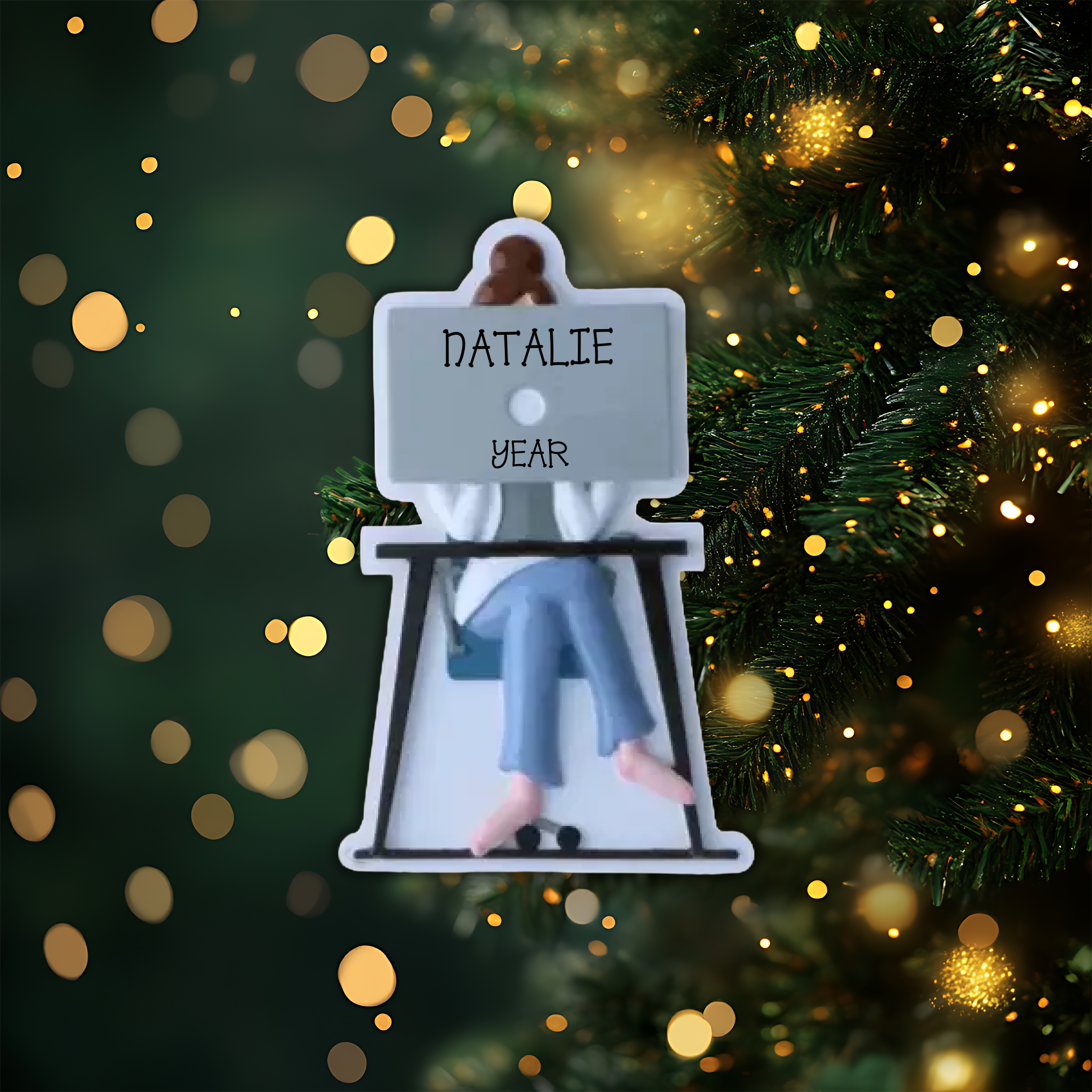 Zoom Call Female Personalized Christmas Ornament
