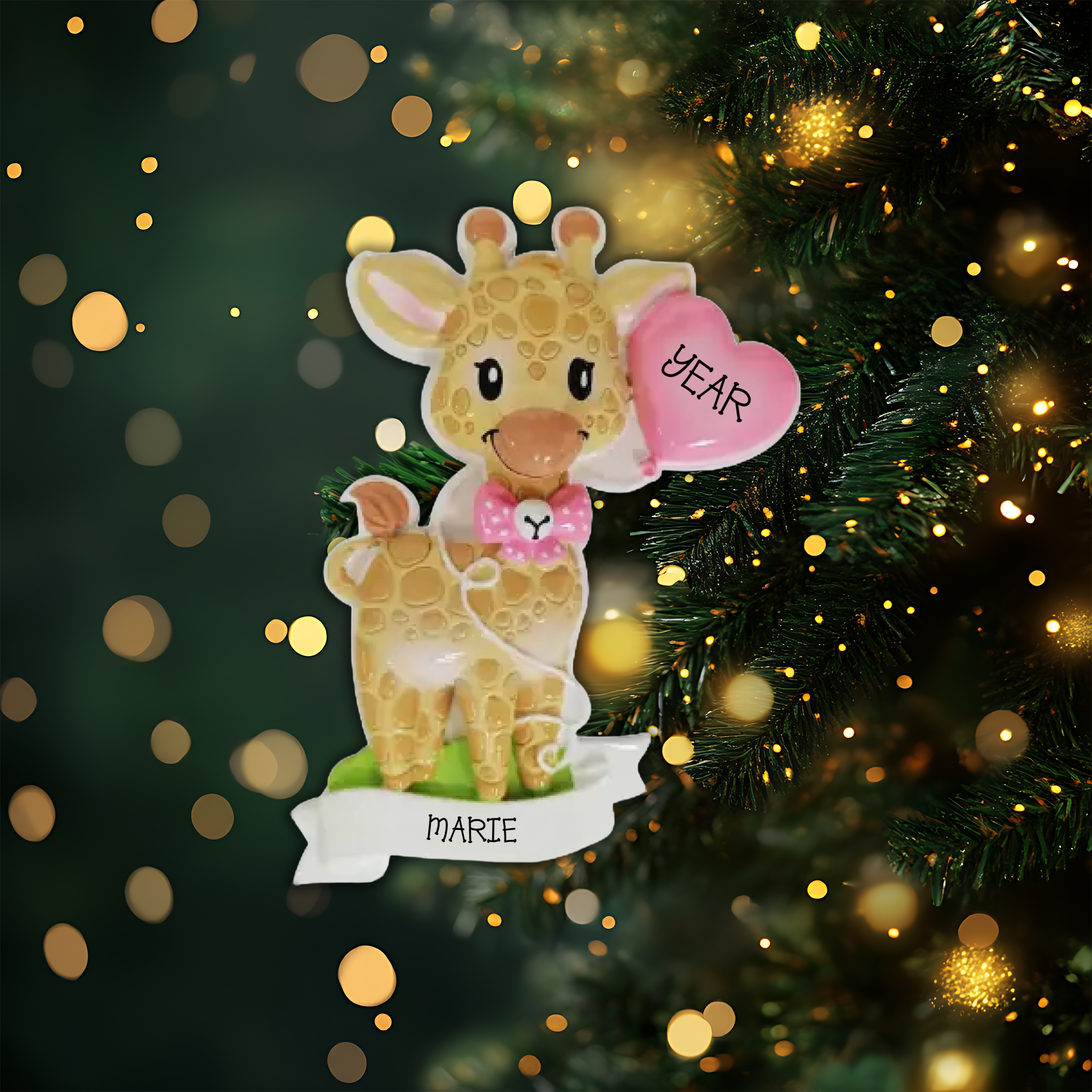 Giraffe Pink Personalized Christmas Ornament