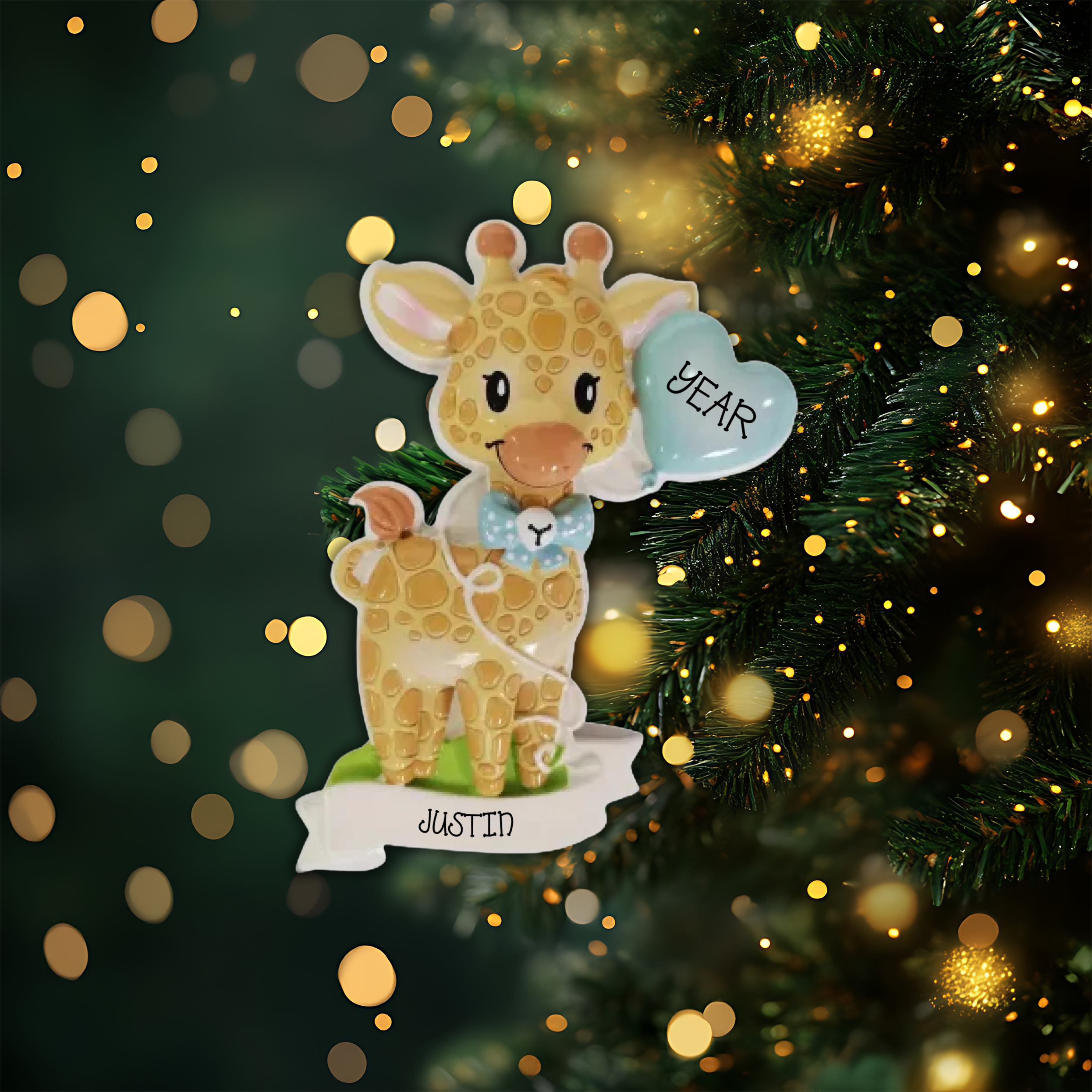 Giraffe Blue Personalized Christmas Ornament