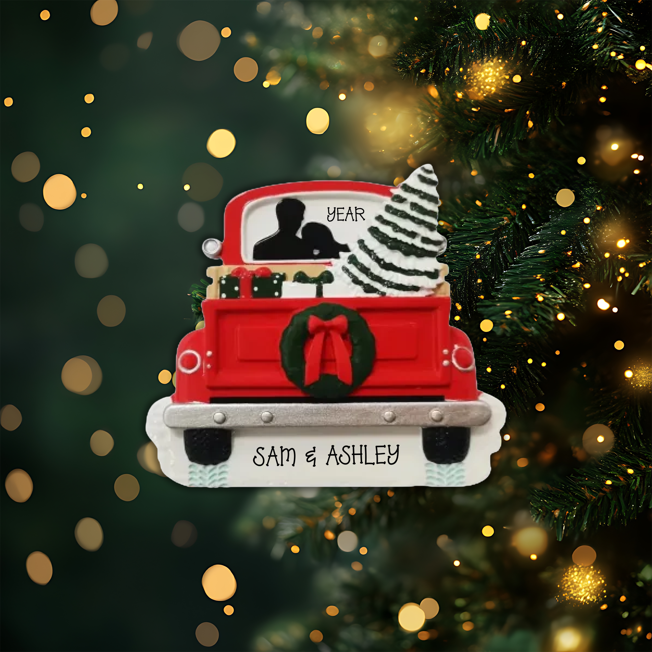 Red Truck Couple Personalized Christmas Ornament