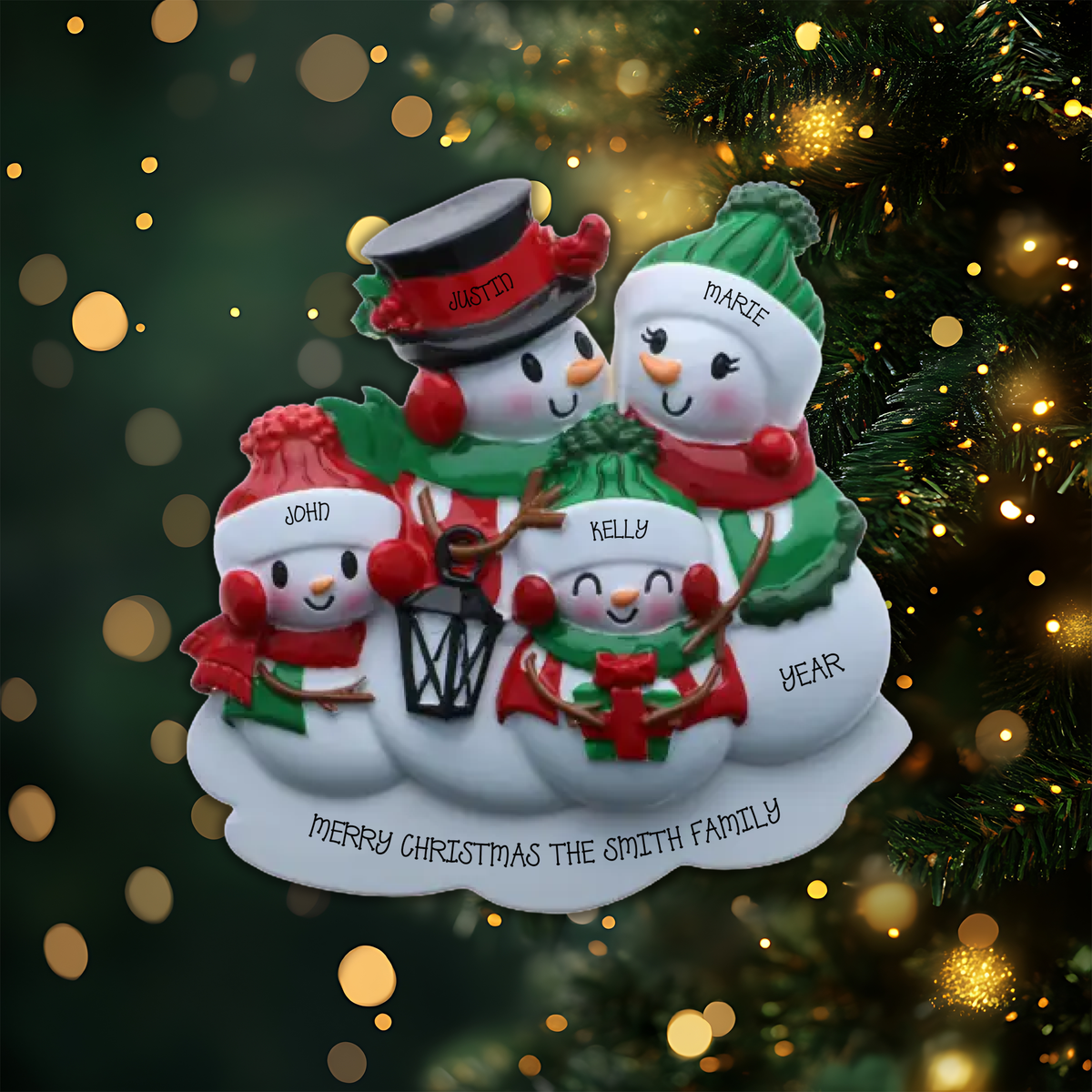 Snowman Family of 4 Personalized Christmas Ornament