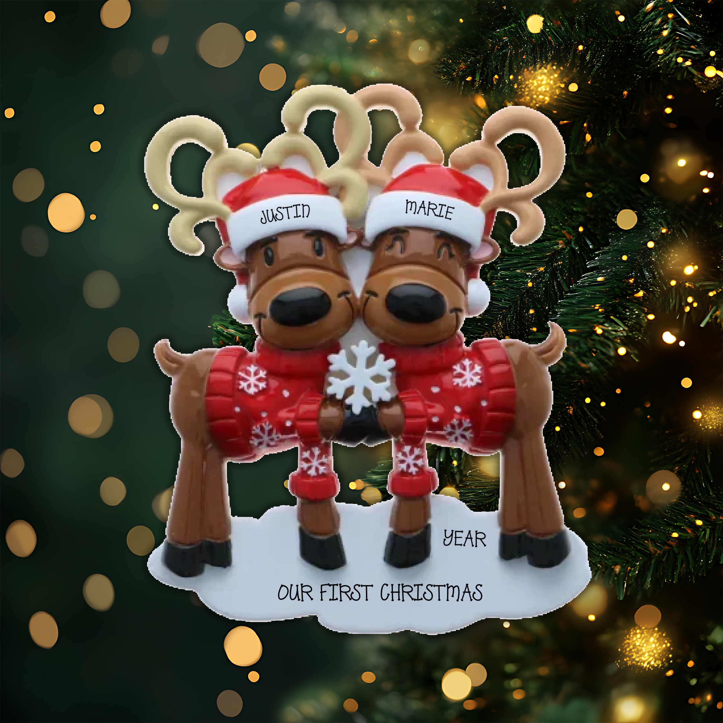Mr. andMrs. Reindeer Couple Personalized Christmas Ornament