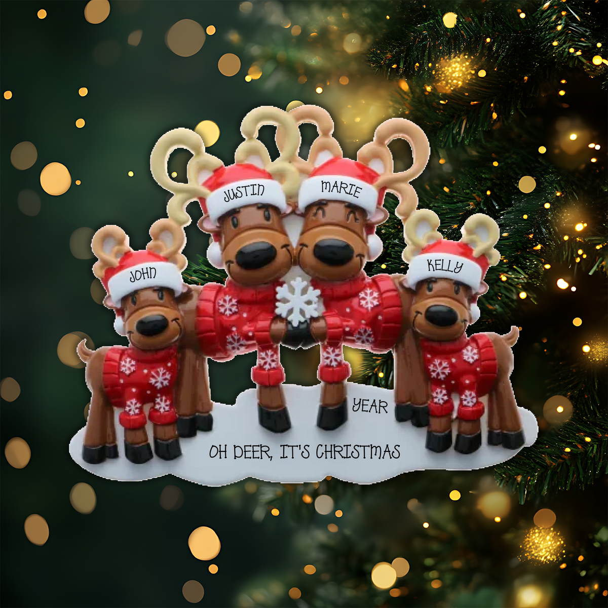 Mr. and Mrs. Reindeer Family of 4 Personalized Christmas Ornament