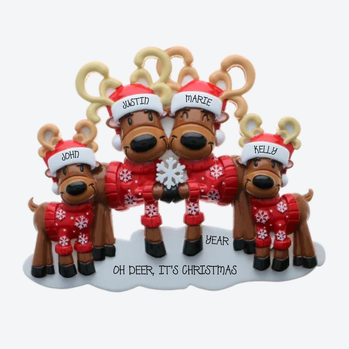 Mr. and Mrs. Reindeer Family of 4 Personalized Christmas Ornament
