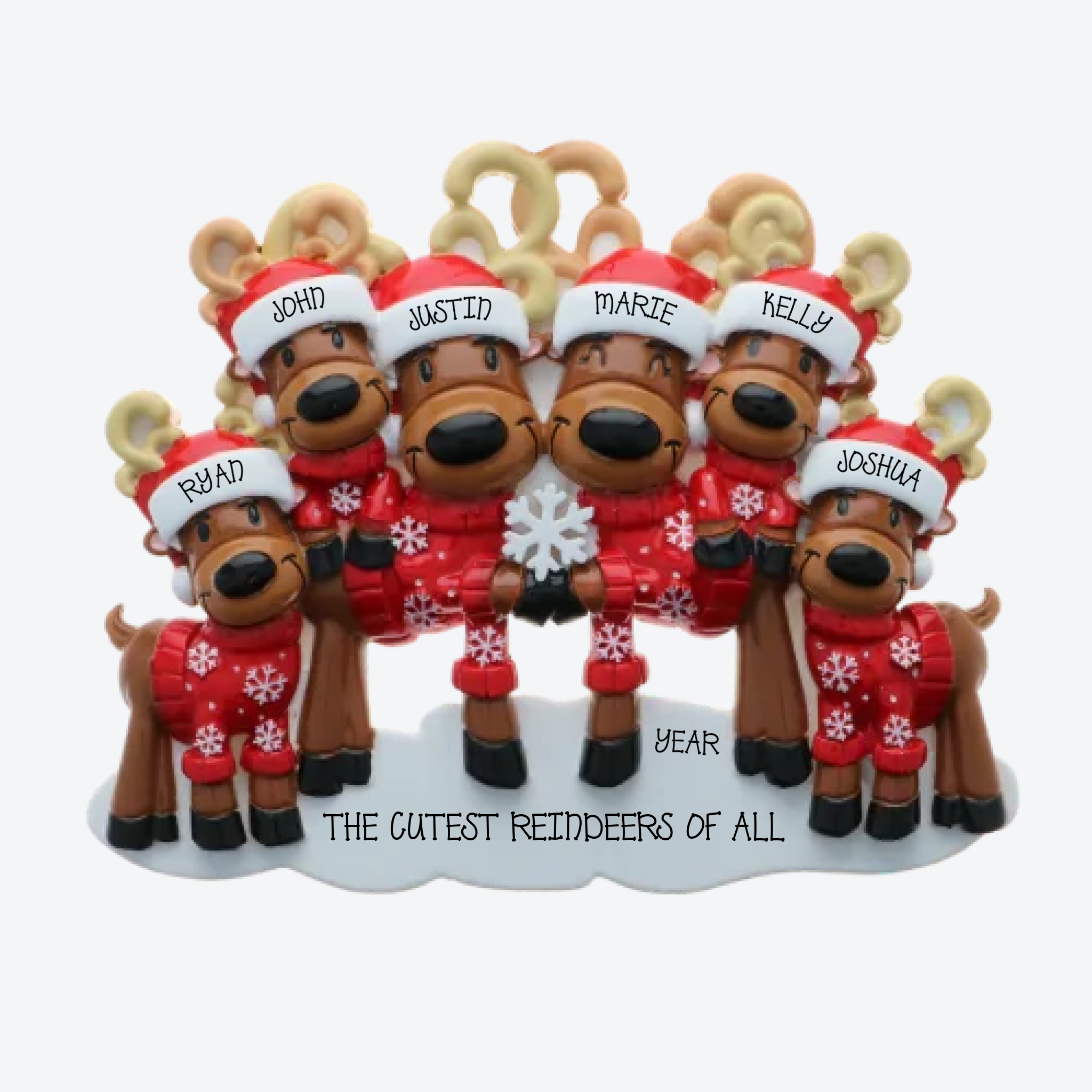 Mr. and Mrs. Reindeer Family of 6 Personalized Christmas Ornament