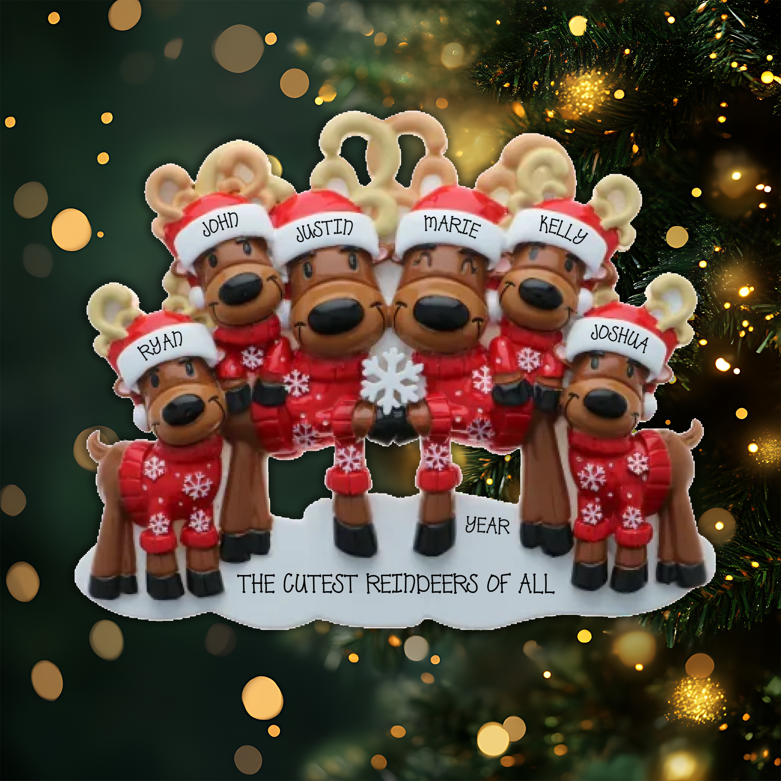 Mr. and Mrs. Reindeer Family of 6 Personalized Christmas Ornament