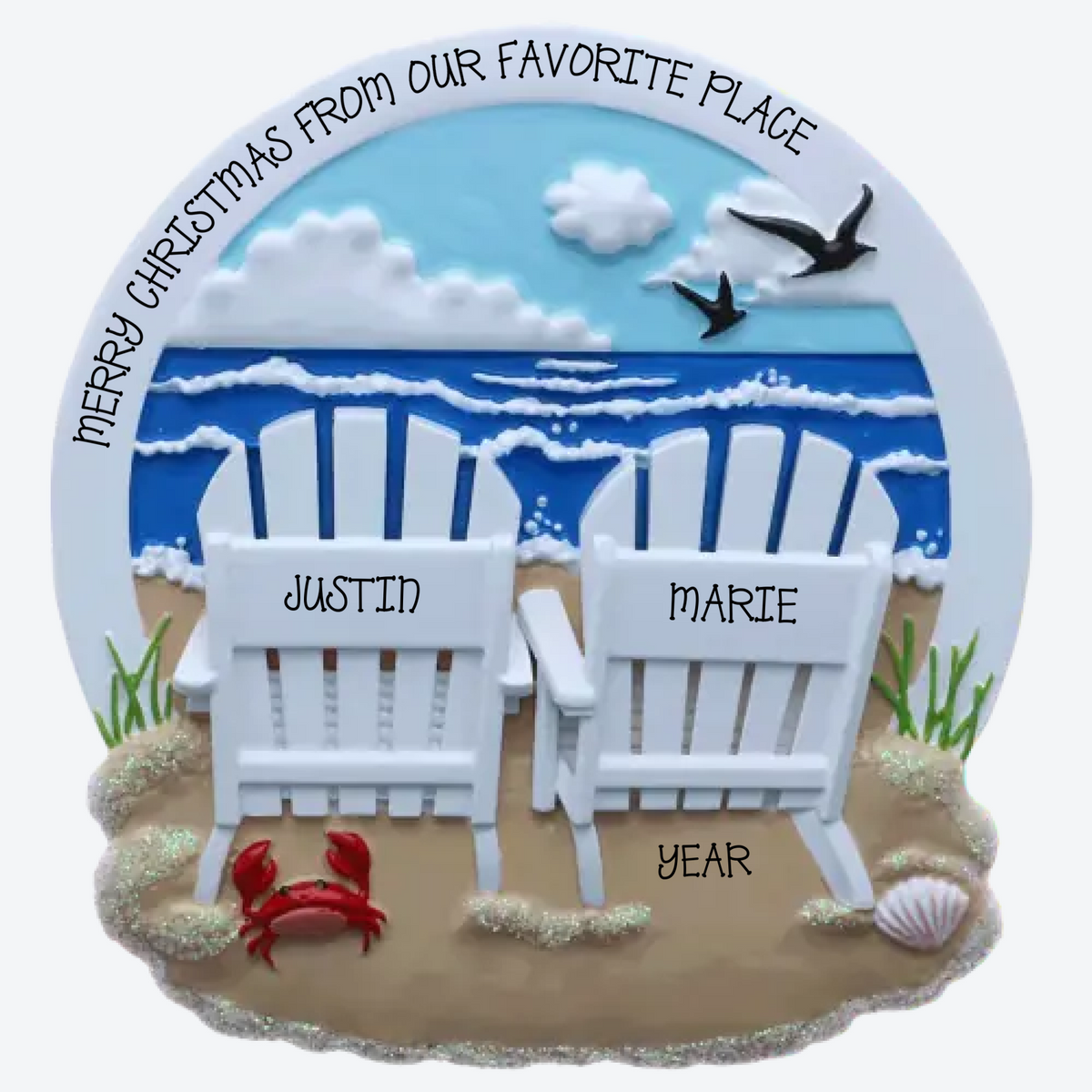 Beach Chairs Couple Personalized Christmas Ornament