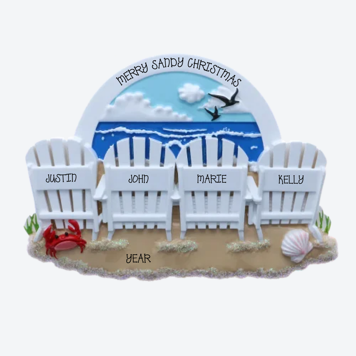 Beach Chairs Family of 4 Personalized Christmas Ornament