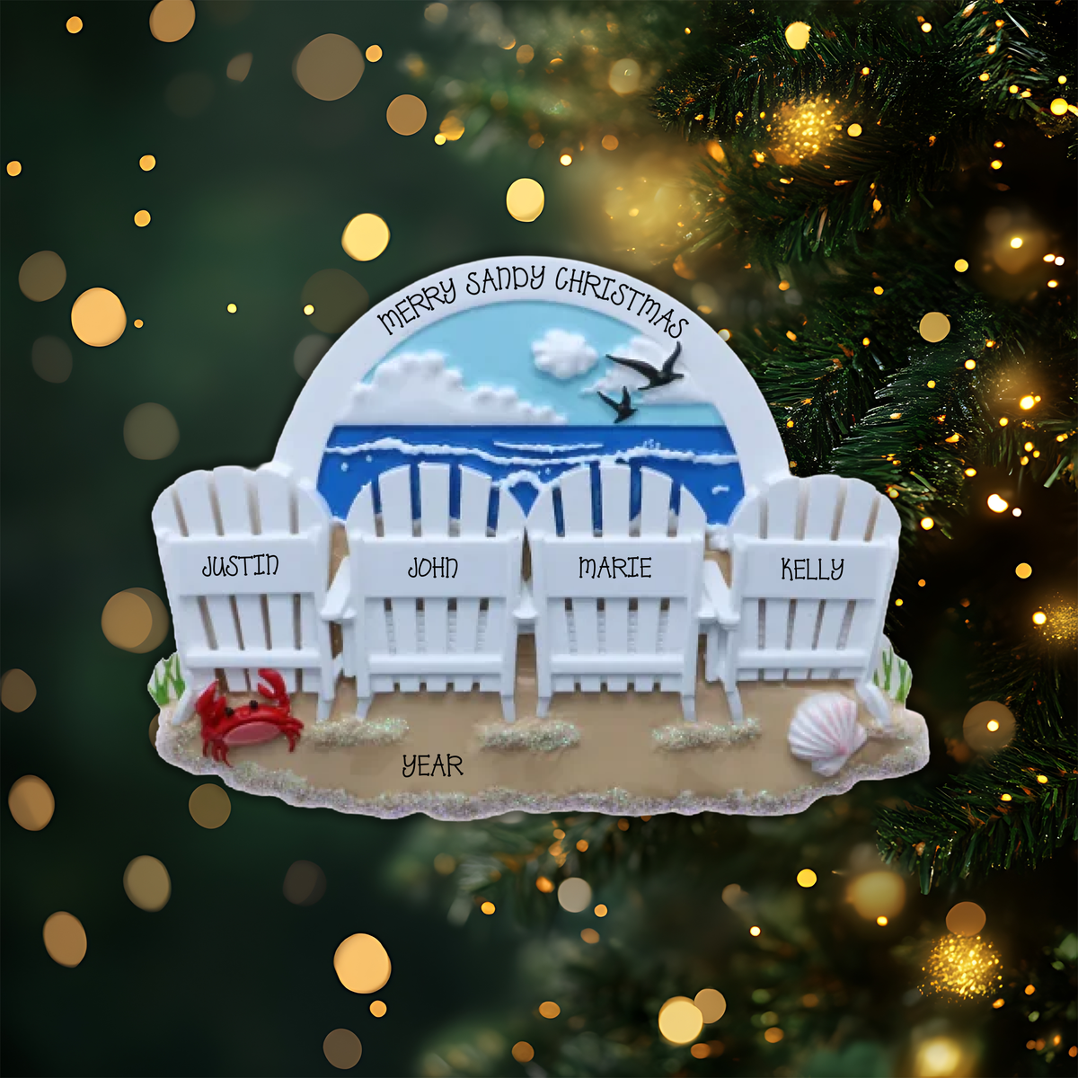 Beach Chairs Family of 4 Personalized Christmas Ornament