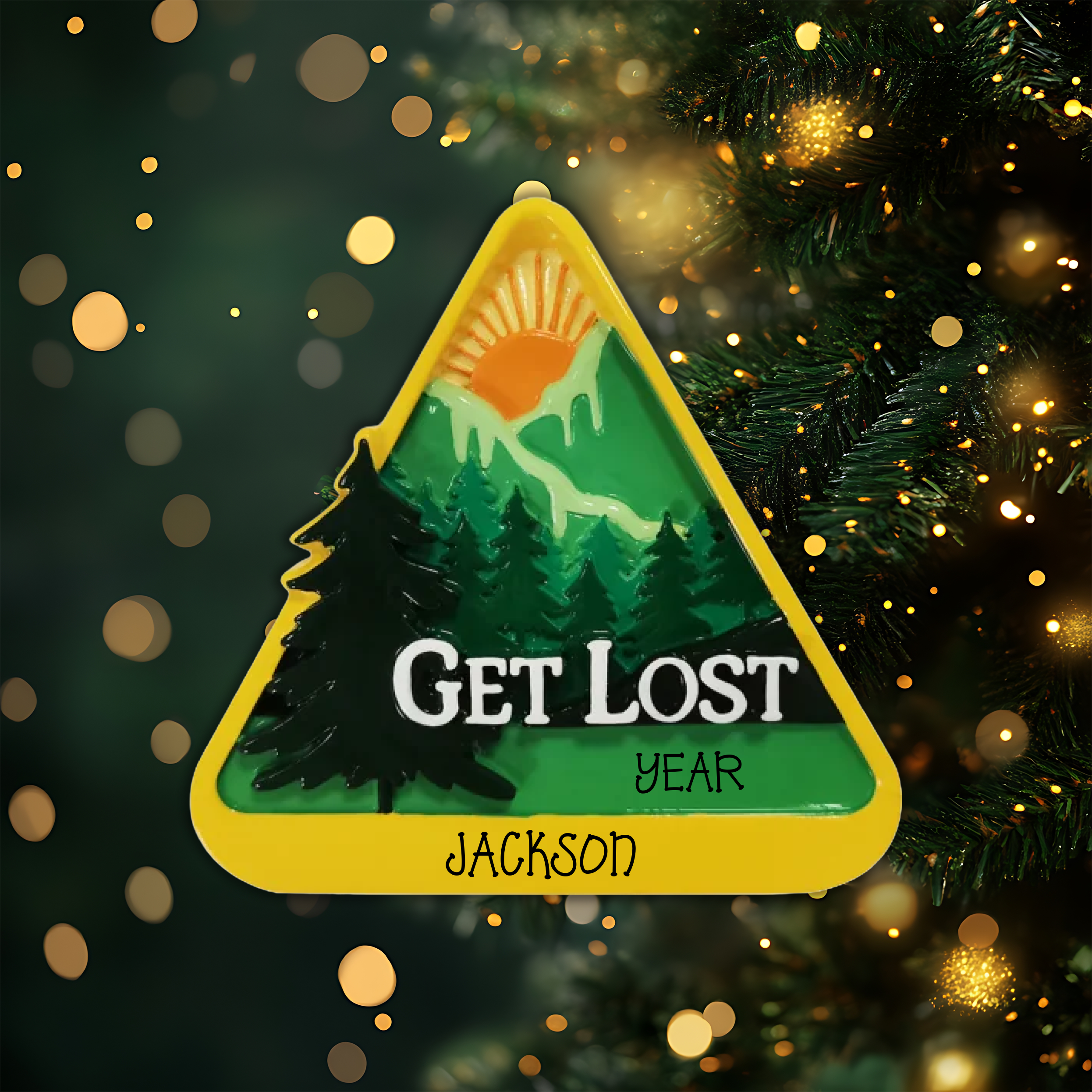 Get Lost Hiking Badge Personalized Christmas Ornament