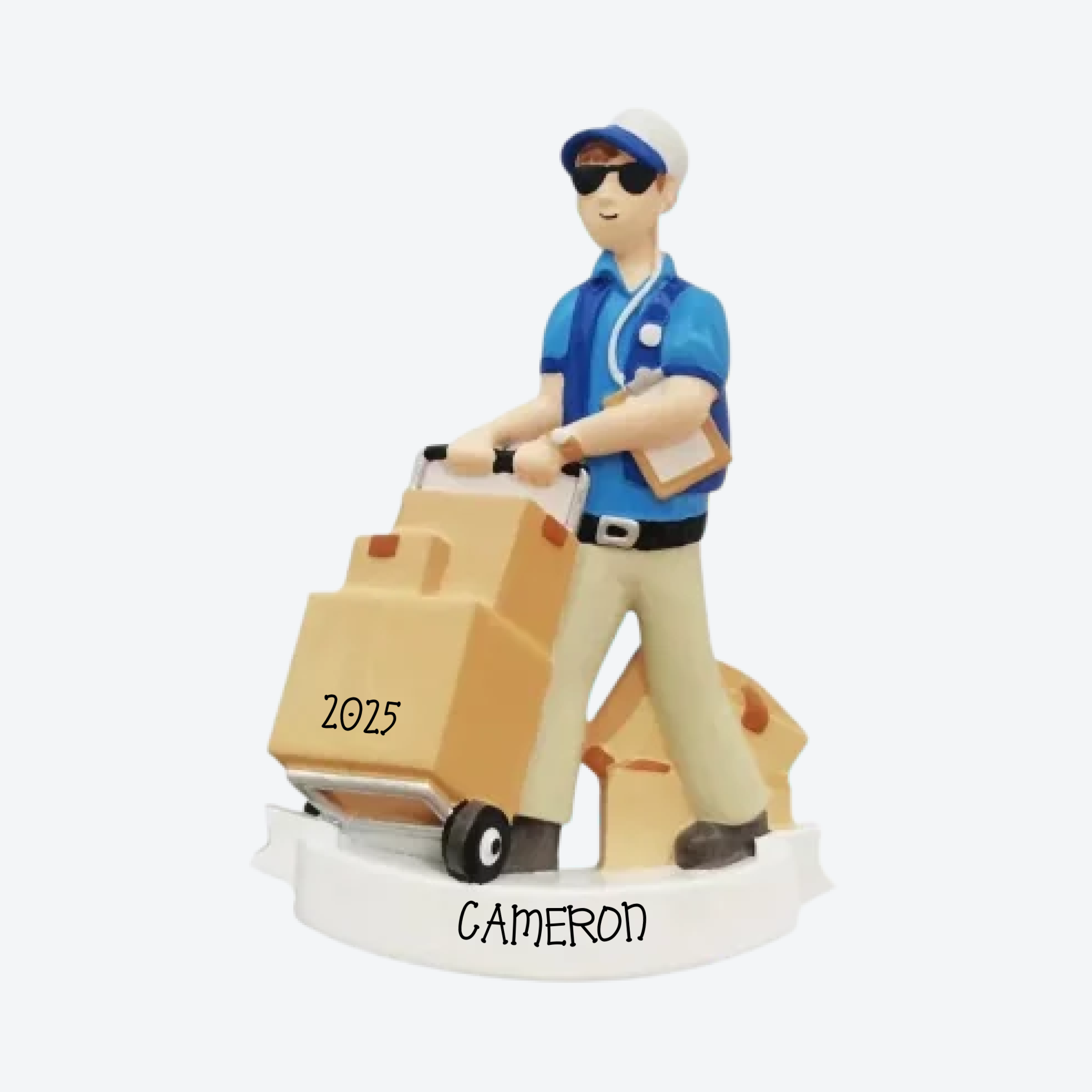 Delivery Guy w/Boxes Personalized Christmas Ornament