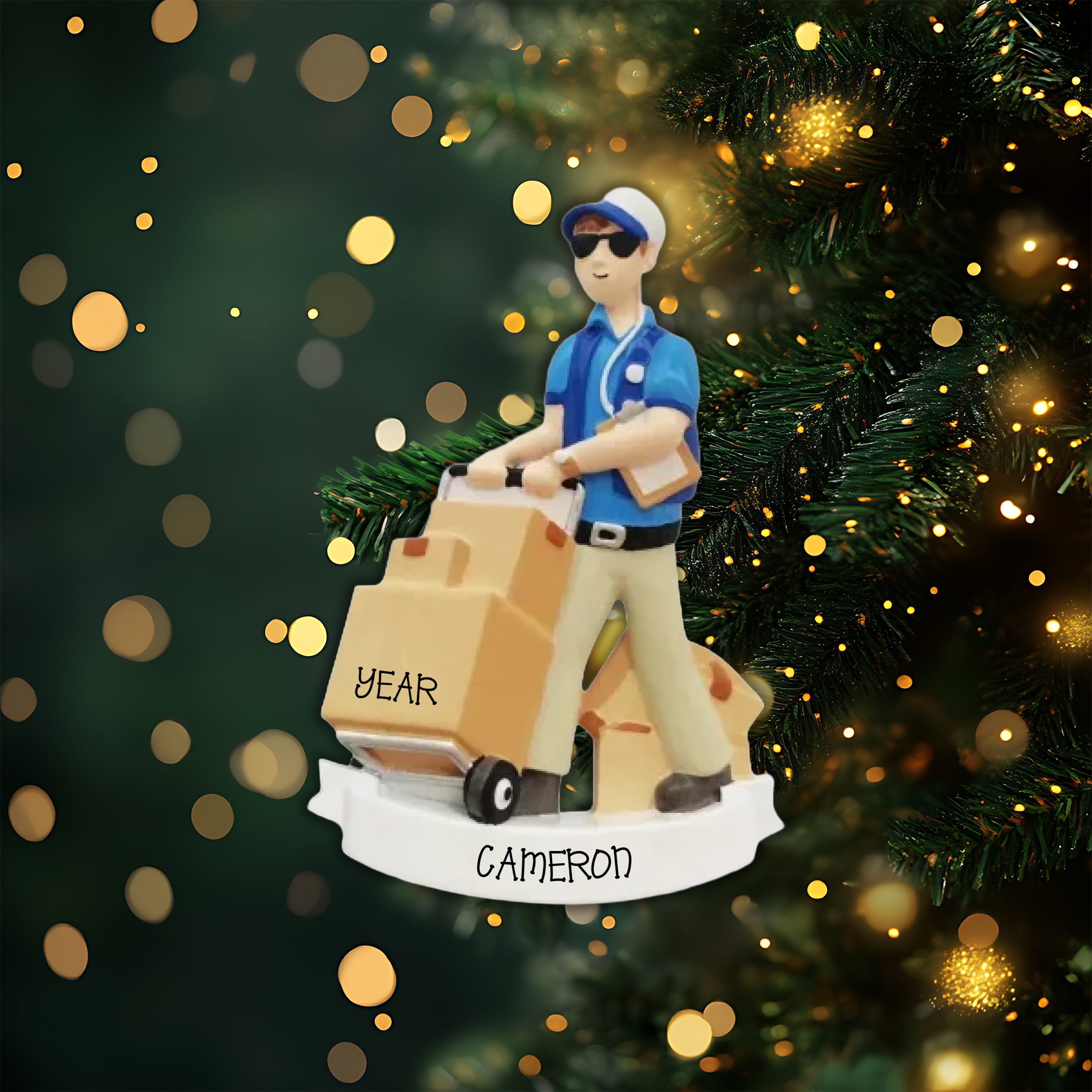 Delivery Guy w/Boxes Personalized Christmas Ornament