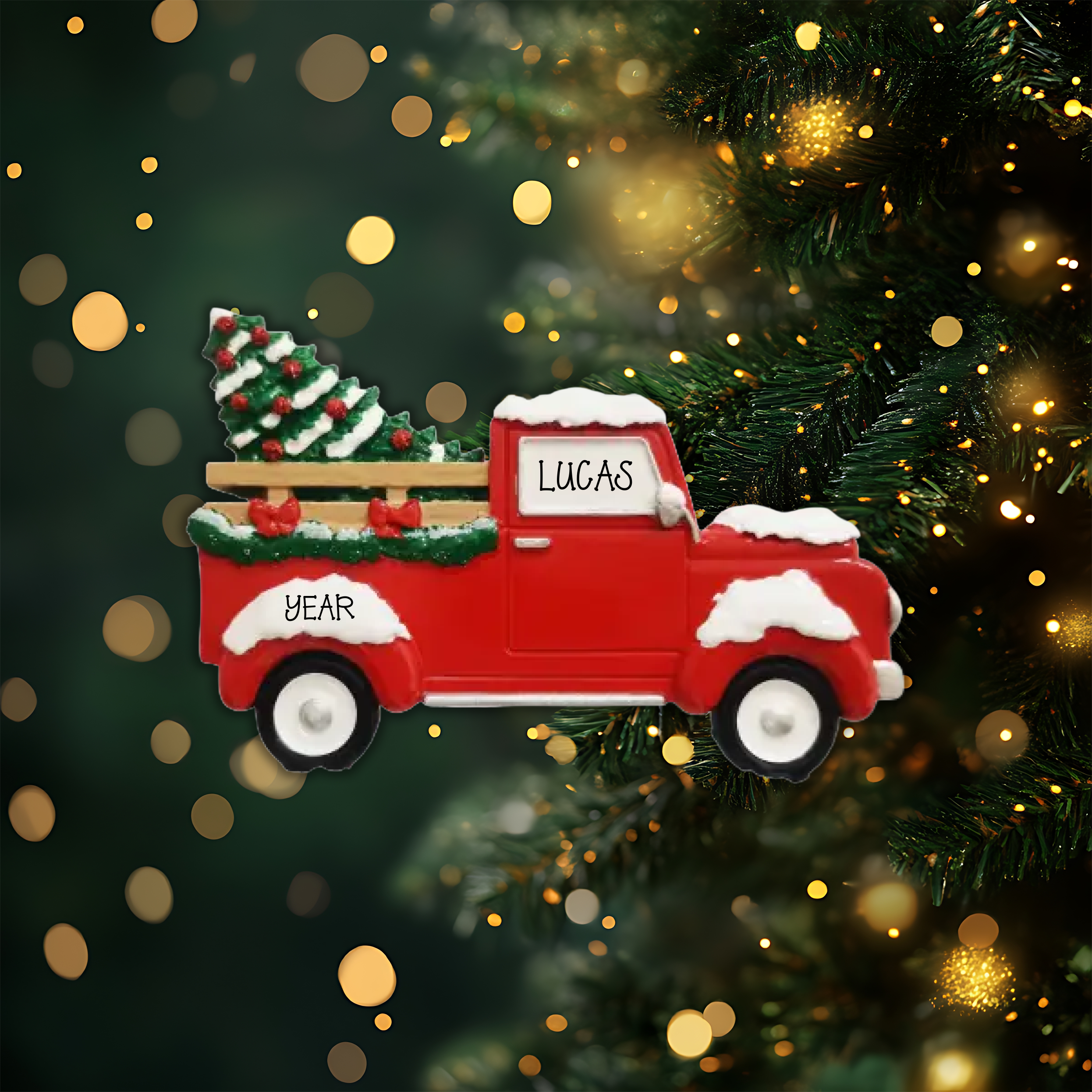Red Truck w/Xmas Tree Personalized Christmas Ornament